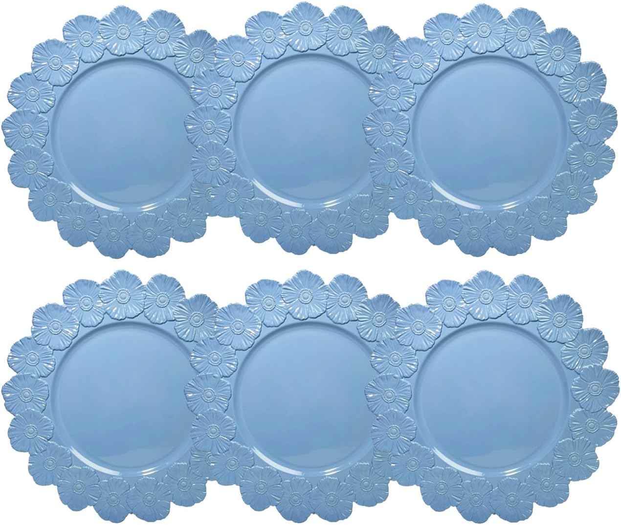 Blue Beaded Charger Plates, 13 Inch Plastic Round Chargers for Dinner Plates, Party, Wedding, Birthday.Set of 6
