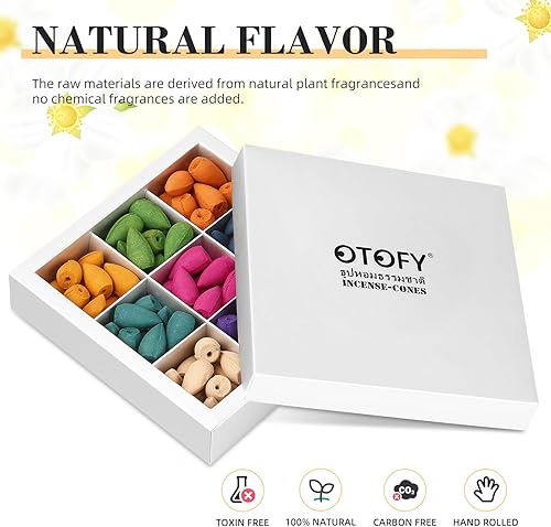 Miniatura 2 de OTOFY Conos de incienso de reflujo para fuente de humo aromático de cascada, neblina, un juego de 90 piezas con 9 conos de aroma de cascada de