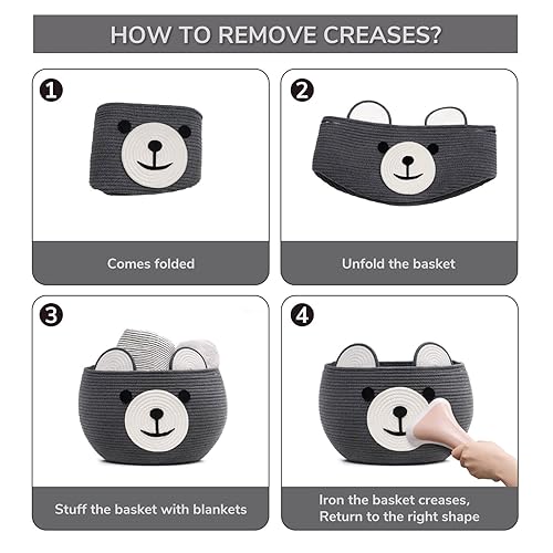 Miniatura 9 de CherryNow Cesta de almacenamiento de cuerda de algodón para bebé, bonita cesta de almacenamiento para organizar, canasta de oso de cuerda tejida de