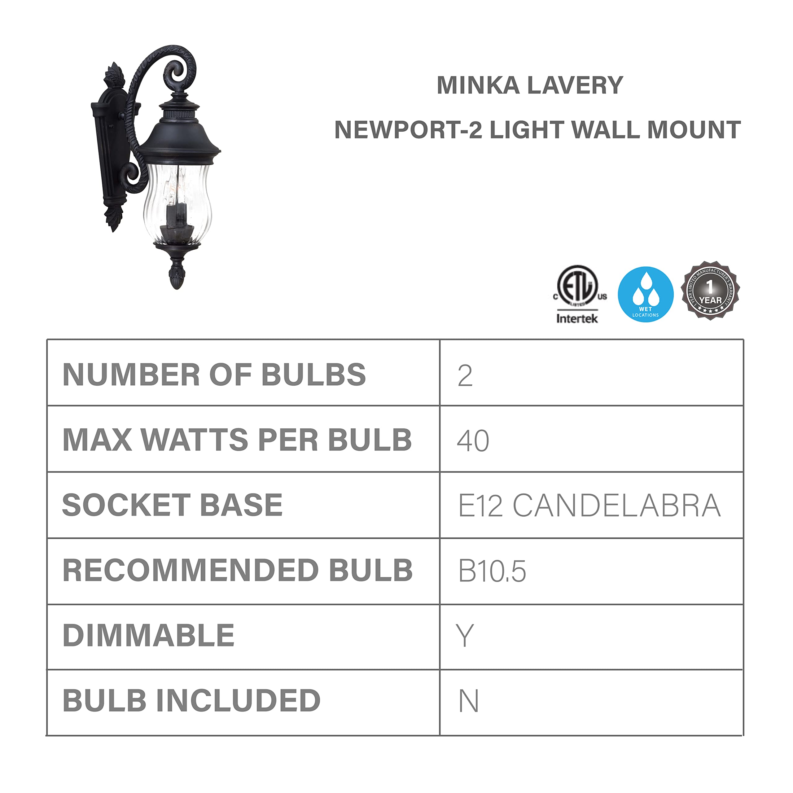 Minka Lavery Outdoor Wall Light 8907-94 Newport Cast Aluminum