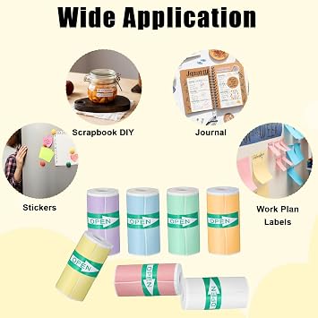 14Rolls Mini Printer Paper 57x25mm, Self-Adhesive Thermal Printer Paper Sticker Mini 7 Colors Portable Printers Sticker, Thermal Labels for Most Pocket Printers Print Pod for Journal DIY Photos