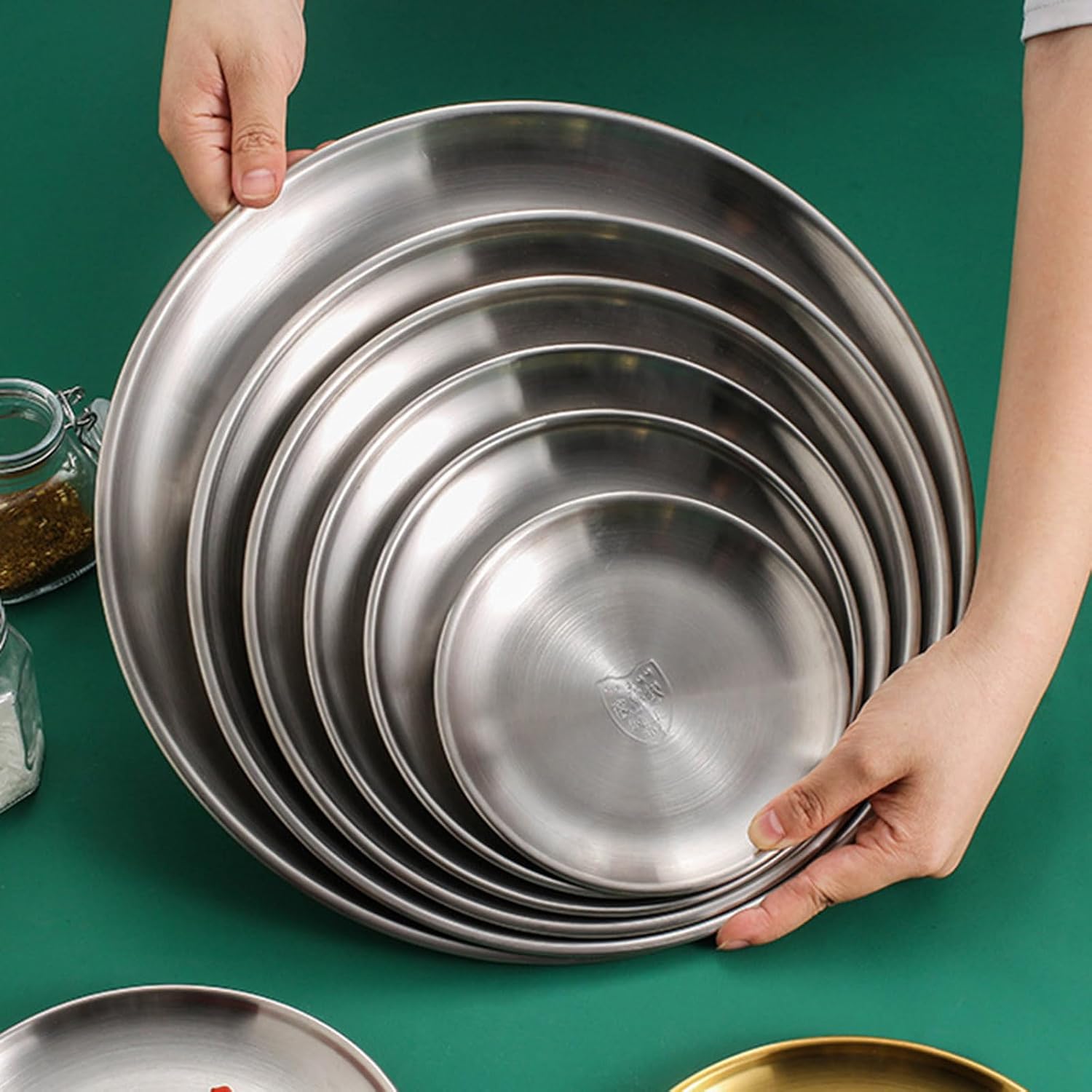 4Pcs 304Stainless Steel Tableware Set Serving Plates Picnics Camping Plates Party Dishware Set for Outdoor and Indoor Snacks and BBQ