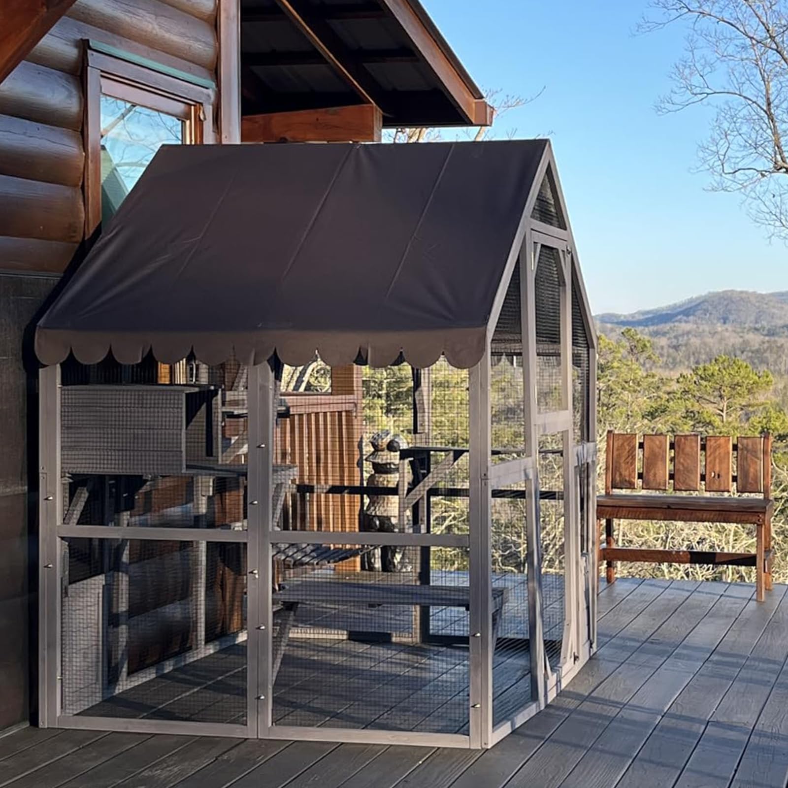 Cat House Outdoor Catio Kitty Enclosure with Super Large Enter Door,Wooden Cat Cage Condo Indoor Playpen with Platforms,Small House 74 Inch