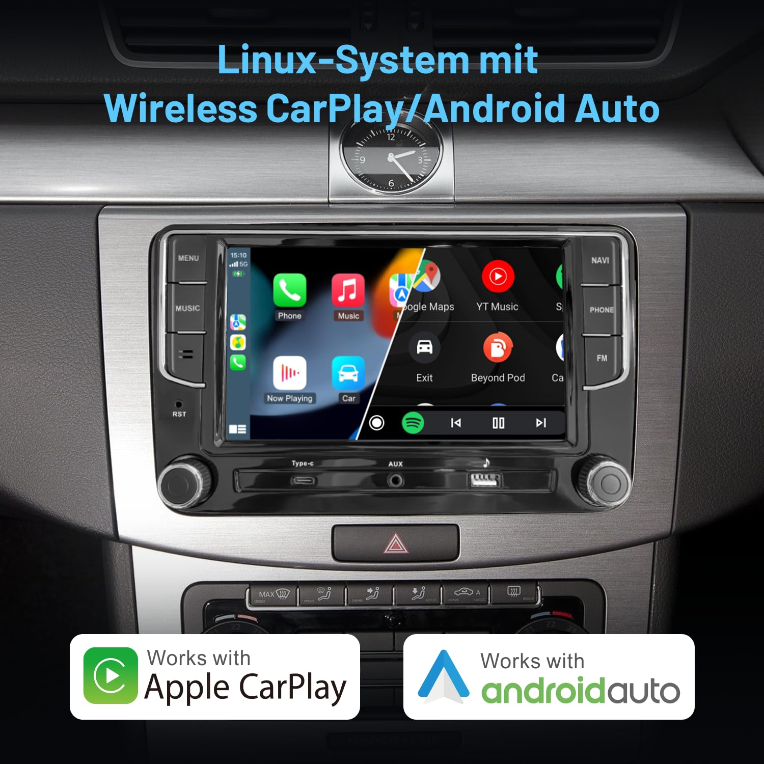 Linux 7-calowe radio samochodowe Bluetooth z ekranem do VW Golf Passat Tiguan Jetta, Wireless CarPlay i Android Auto, Mirror Link, posiada oryginalne przyciski, USB, obsługa oryginalnej