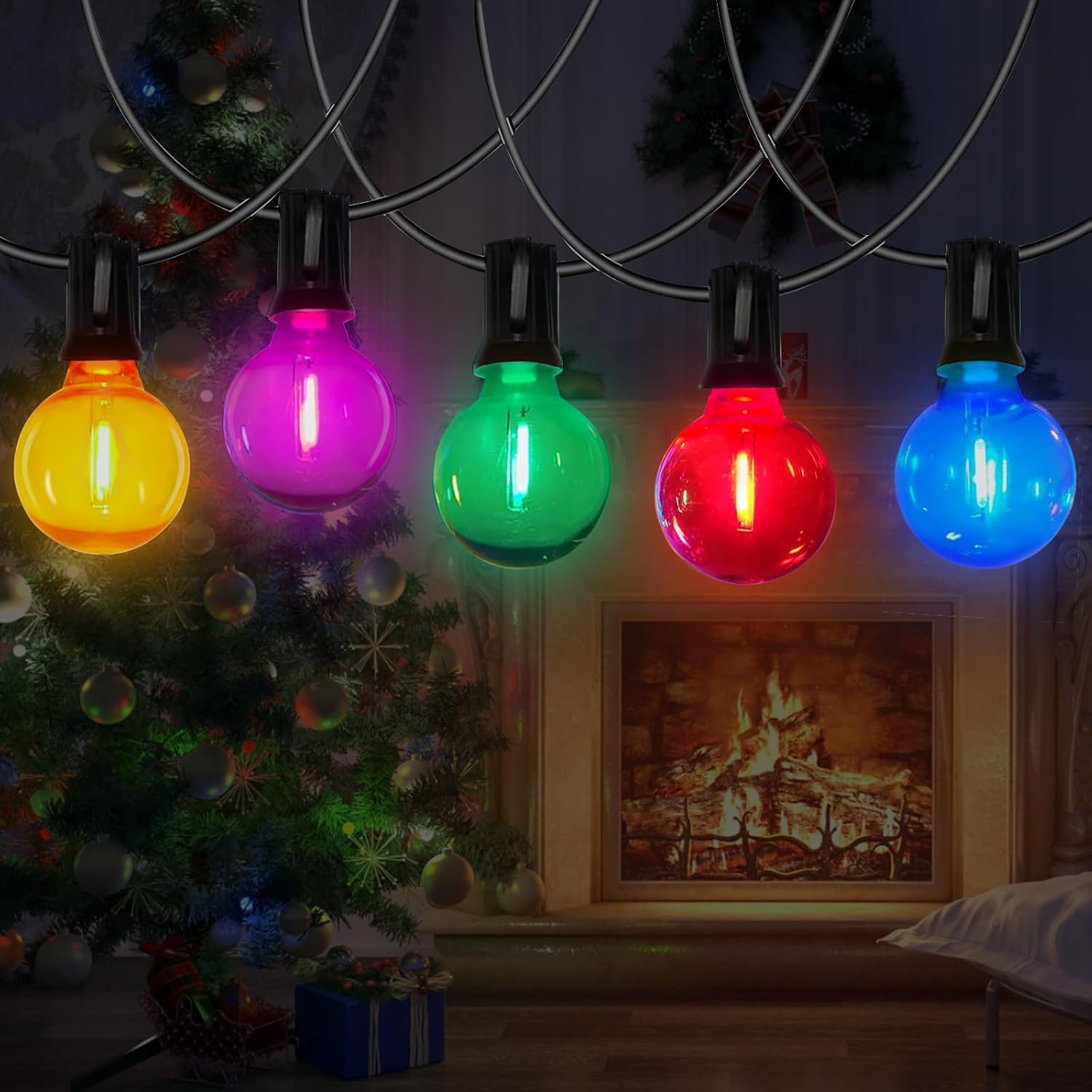 25 Pack G40 Replacement Bulbs, Multicolor LED Globe Christmas Light Bulbs, E12 Candelabra Base for Outdoor String Lights, Patio, Tree, Holiday Party Decor