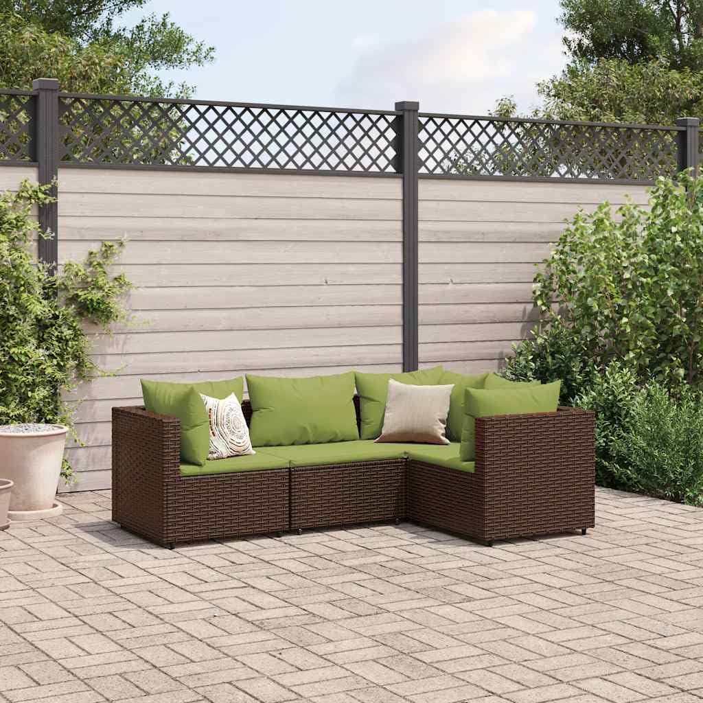 4 Piece Patio Lounge Set with Brown and Green PE Rattan and Powder-Coated Steel Frame, Modular Outdoor Furniture with Weather-Resistant Cushions and Adjustable Feet