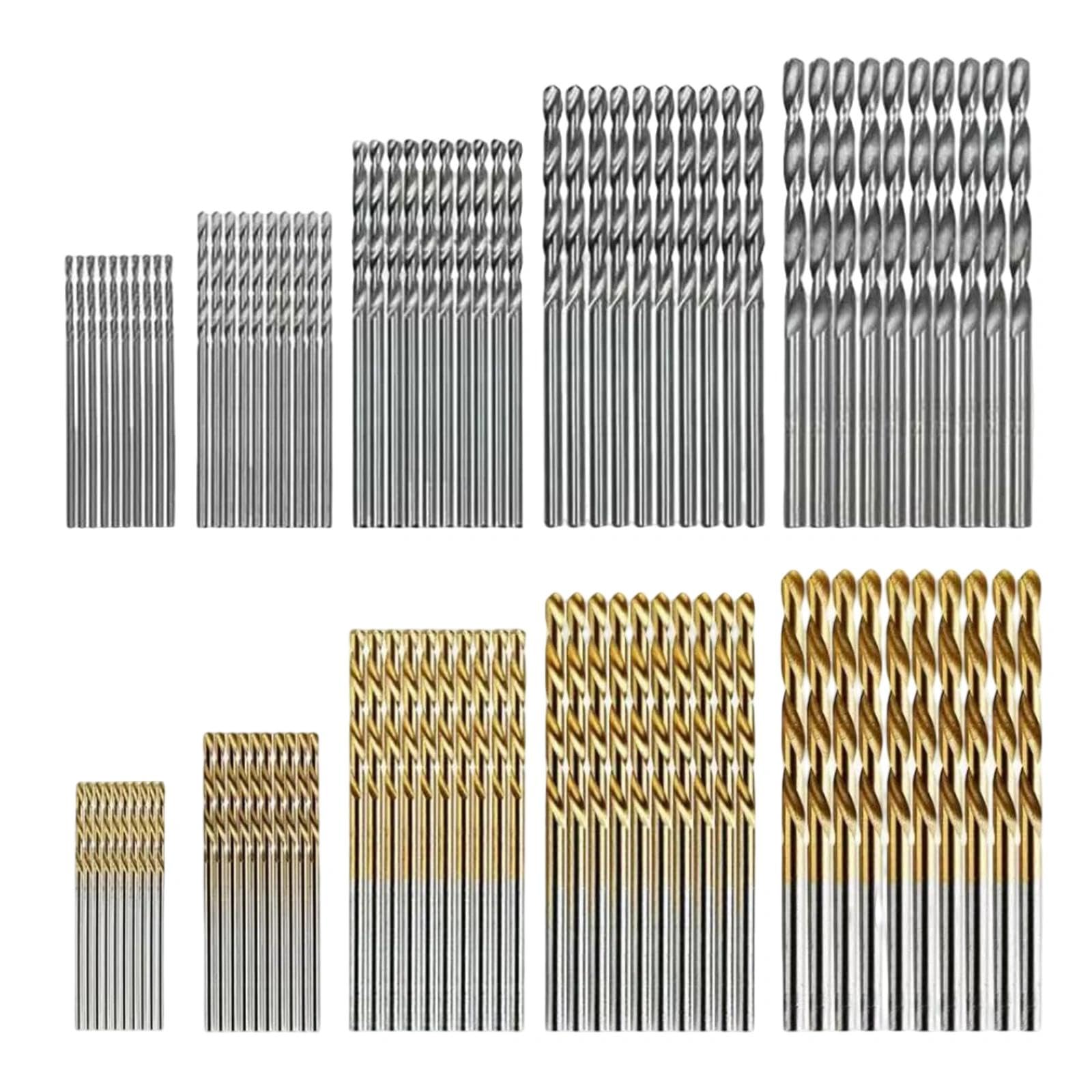 100 Pieces Mini Twist Drill Bit Set,Wood Drill Bit Set 1mm/ 1.5mm/ 2mm/ 2.5mm/ 3mm Titanium Coated HSS Small Drill Bits for Soft Metal Iron Aluminum, Wood Plastic, Aluminum Brick and Concrete