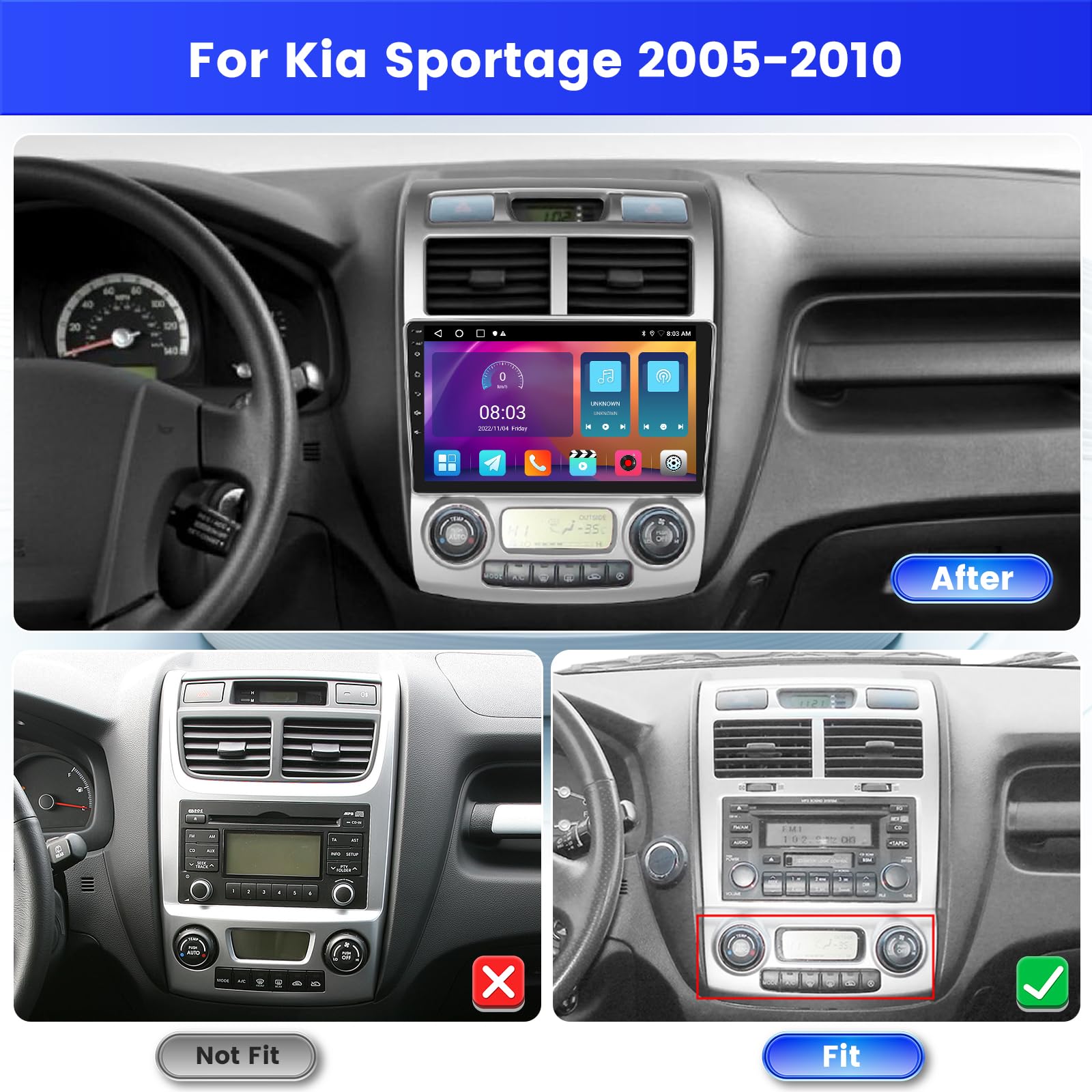 2+64G Stereo per auto per KIA Sportage 2010-2016 con Senza fili Carplay e Android Auto - 9 pollici Touchscreen Radio Supporto WiFi GPS Navigazione FM RDS Radio 28UI + Backup Camera&Mic