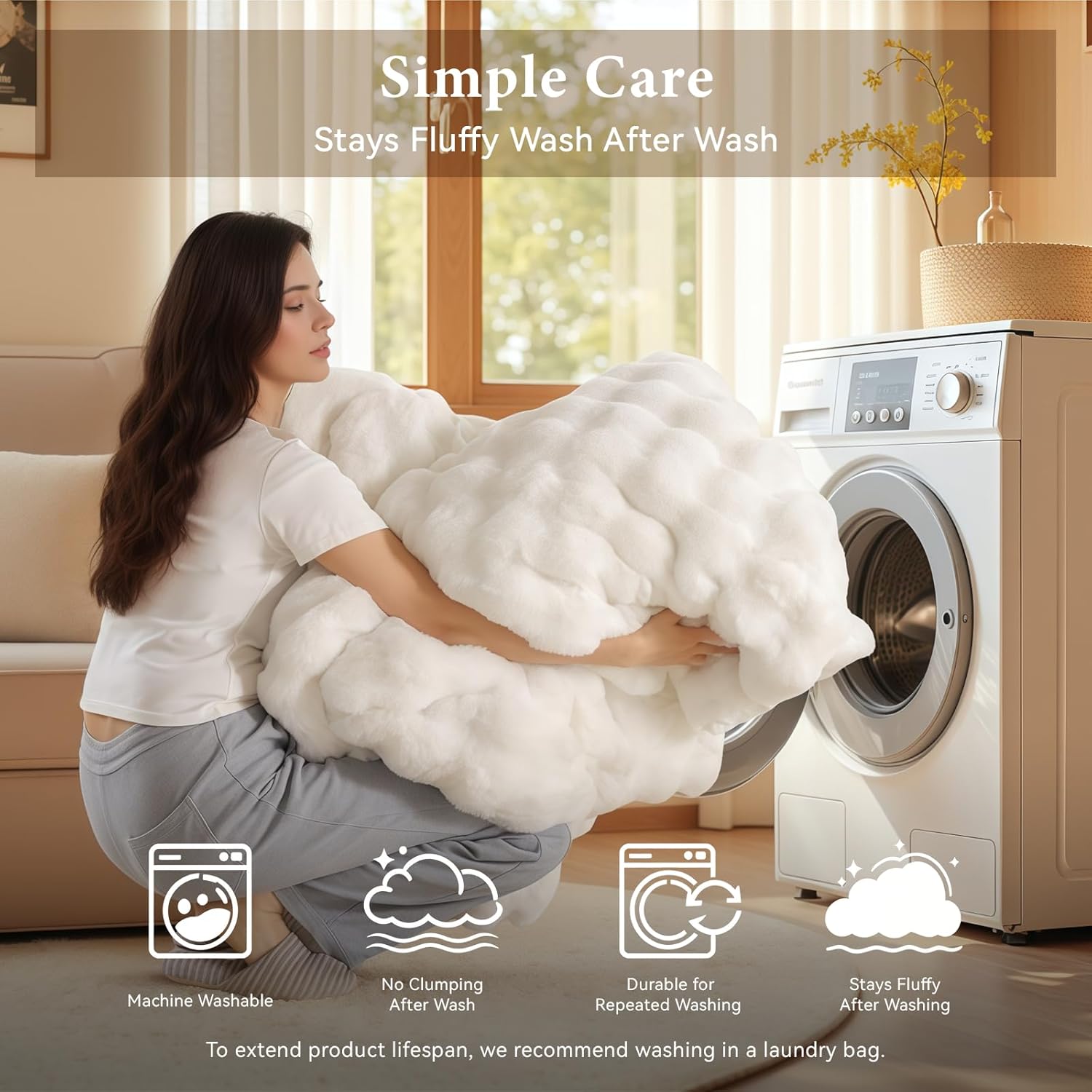 YIKUSH White Comforter Set King – Ultra Soft & Warm Faux Fur Comforter for Winter, Elegant Fluffy Comforter King Set with Pillowcases, Cozy White Bedding Set - Image 4