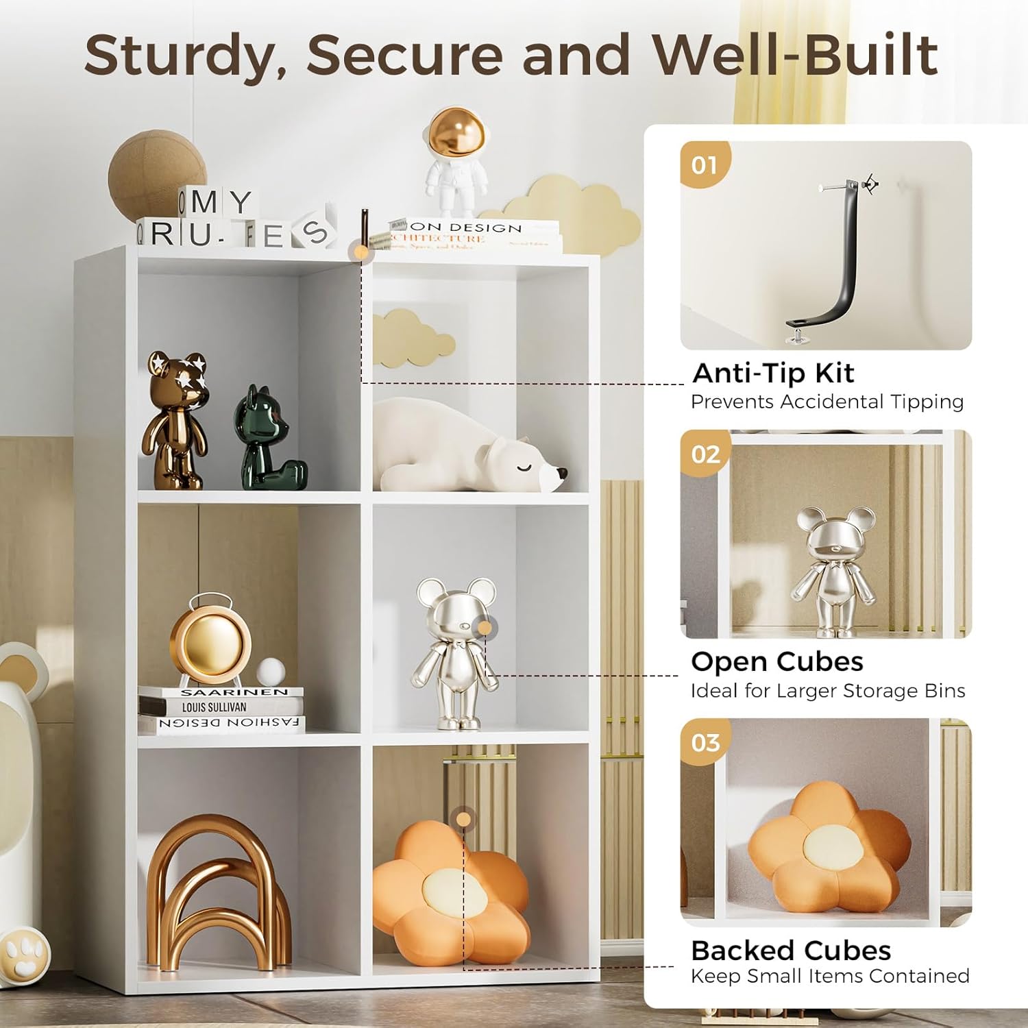 COMHOMA 6 Wood Cube Storage Organizer with Open Back and Removable Back Panels, 11In White Cube Storage Bookshelf, Cubicle Shelf Bookcase for Home Office Bedroom Living Room, Vertical or Horizontal