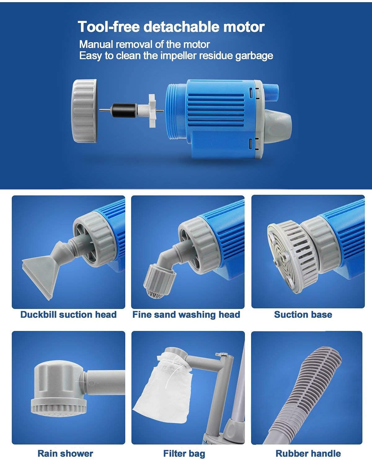 UPETTOOLS Aquarium Gravel Cleaner - Electric Automatic Removable Vacuum Bundle with 6 in 1 Aquarium Cleaning Tool