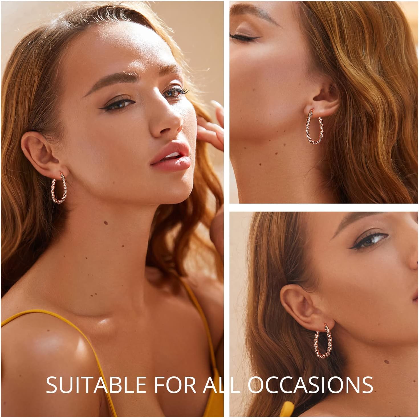 14K Gold Plated Oval Hoop Earrings for Women 925 Sterling Silver Post Twist Huggie Hoop Earrings Hypoallergenic Lightweight Hoop Earrings Jewelry Gifts - Image 2