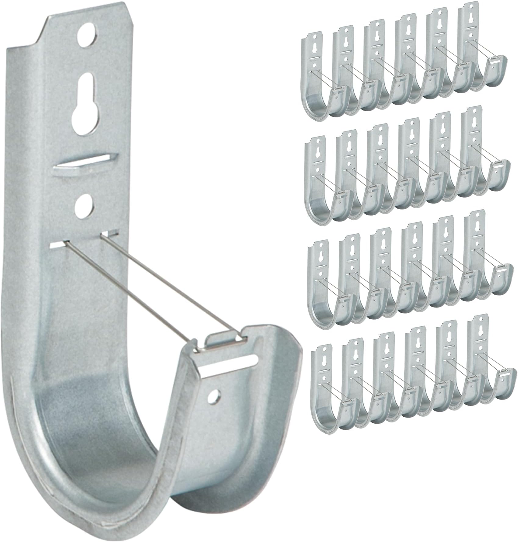 ICC 2-Inch Wall Mount J-Hook – 25-Pack, Cable Support 2" J Hooks with Retainer Clips, Galvanized Steel with Zinc Finish – for Structured Cabling and Cable Management