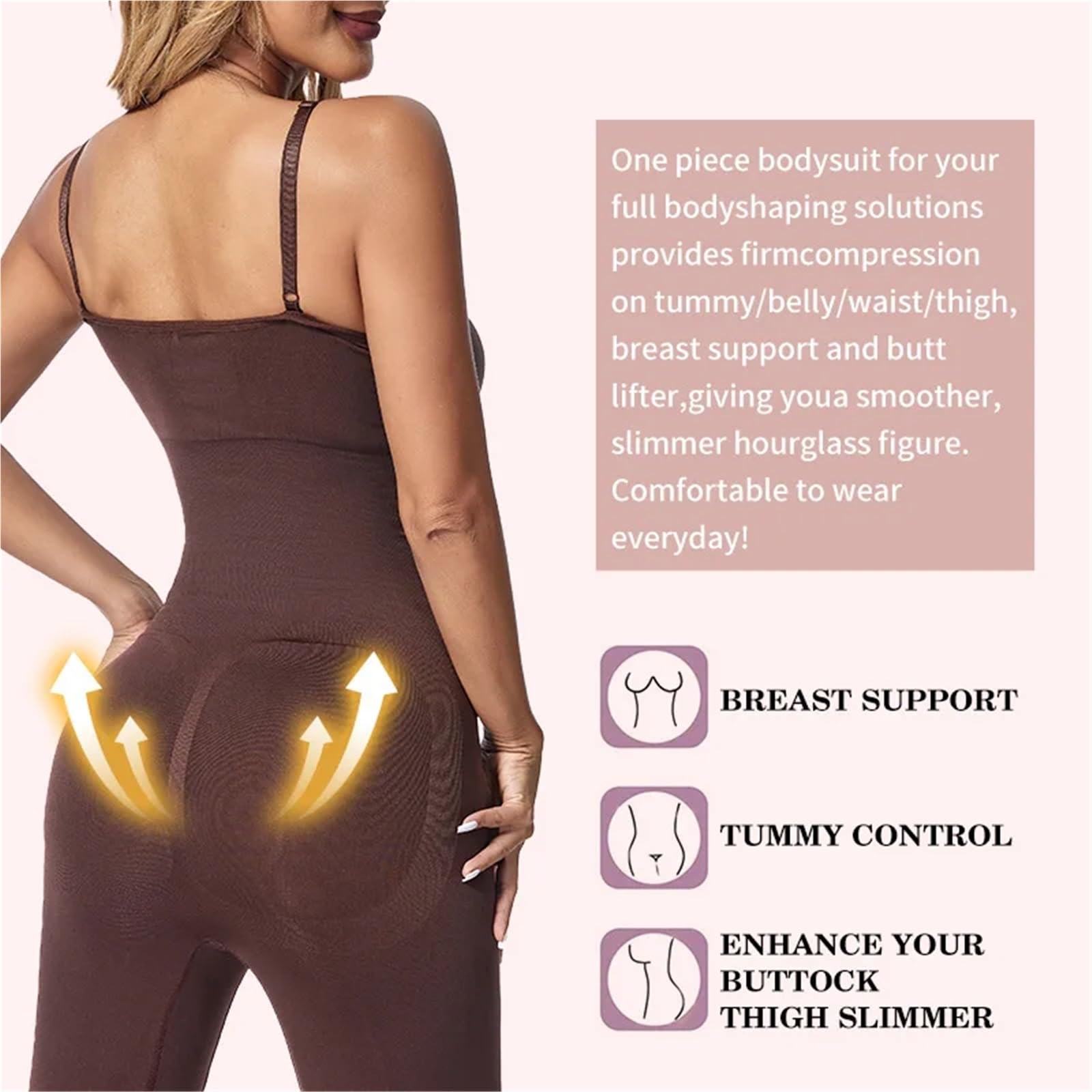 Body Modellante da Donna, a metà Coscia, Contenitivo, Modellante e Senza Cuciture Ideale per Feste, Matrimoni e Raduni(Brown,XL)
