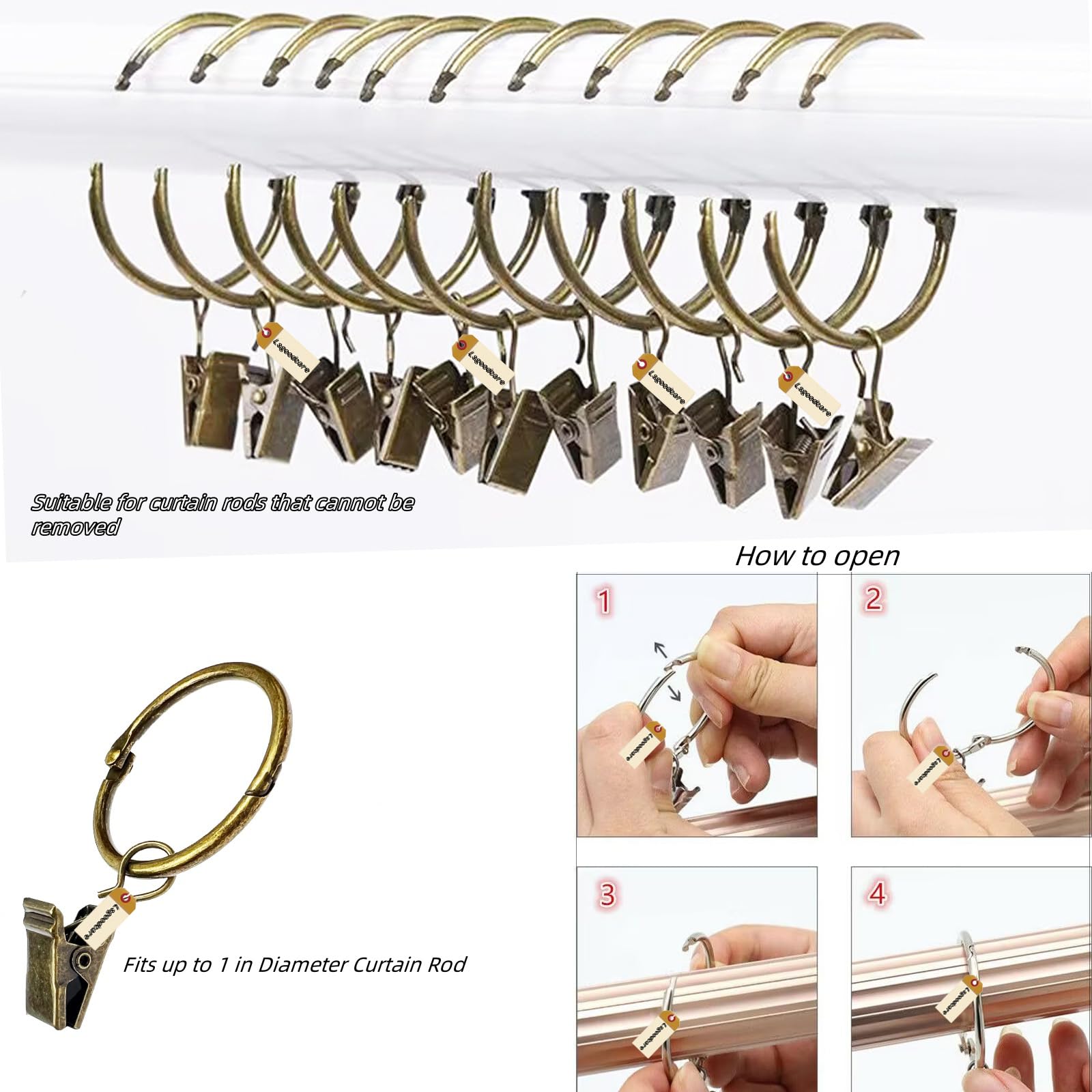 Lsgoodcare 40Pcs Clips de Rideau ouvrables avec Anneaux Blancs, Clip de Rideau décoratif en