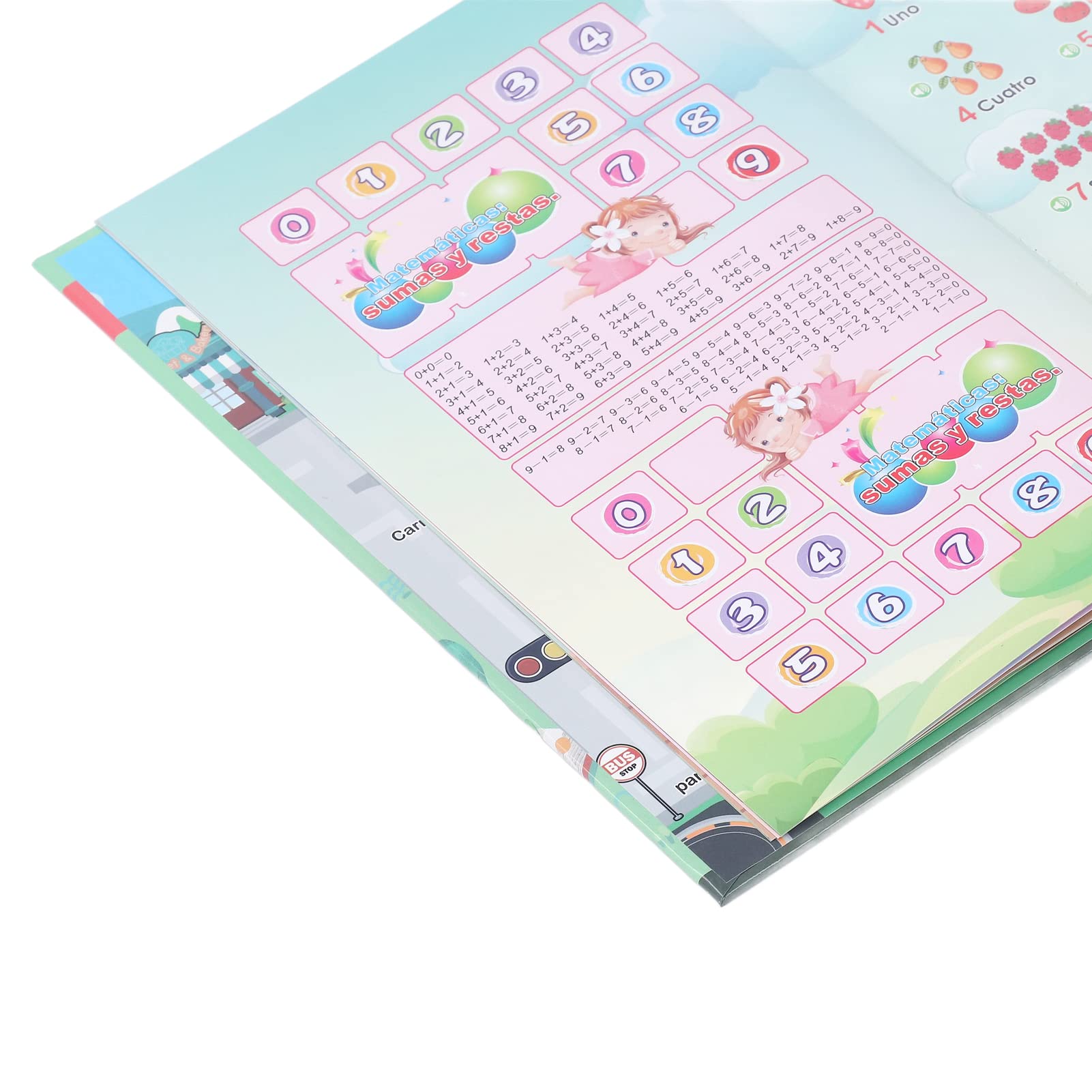 Libro Interactivo de Sonido Electrónico de Aprendizaje de Español para Niños con Juegos y Mesas de Matemáticas, Juguete Educativo de Español para Niños, 10.0x9.1in