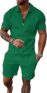 Mens Summer Track Suits 2 Piece Shorts Sets Short Sleeve Sweatsuit Outfits 1/4 Zip Golf Polo Shirts Loungewear