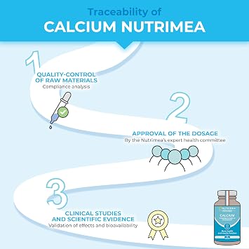Calcium Supplement - Magnesium, Vitamin D3 and K2 Formula - 90 Vegetarian Capsules - Easy to Swallow - Daily Mineral Formula - French Expertise - Nutrimea
