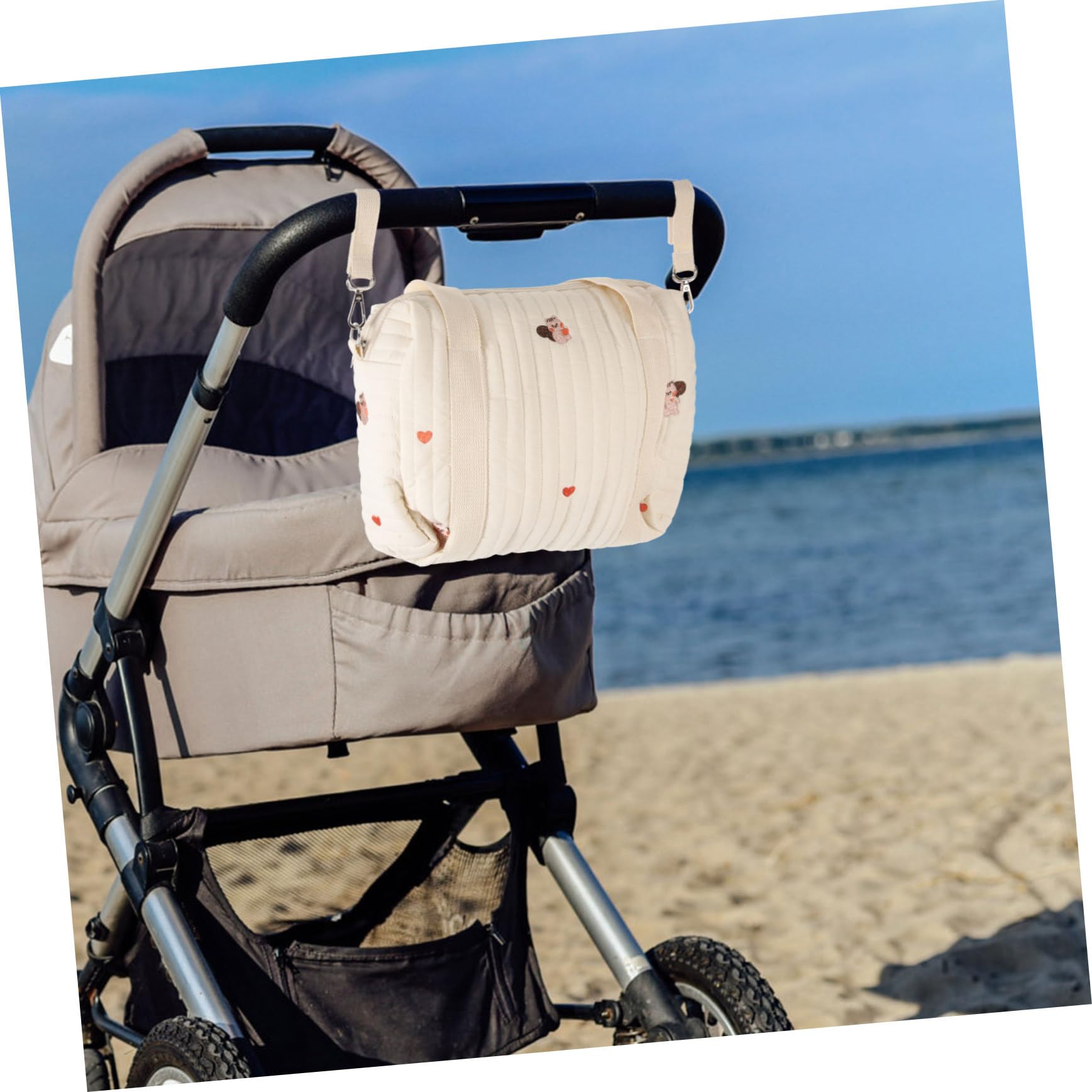 Borsa per Pannolini da Viaggio in Cotone, Comoda e Portatile, Ricamo, Borsa Mamma per Passeggino, per Pannolini e Giochi