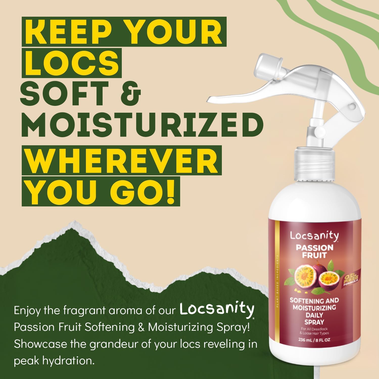 Locsanity Spray hidratante diario para rastas, hidratante para el cuero cabelludo de maracuyá, spray para rastas, spray refrescante para rastas, rastas, Sisterlock, Microlock, encrespamiento