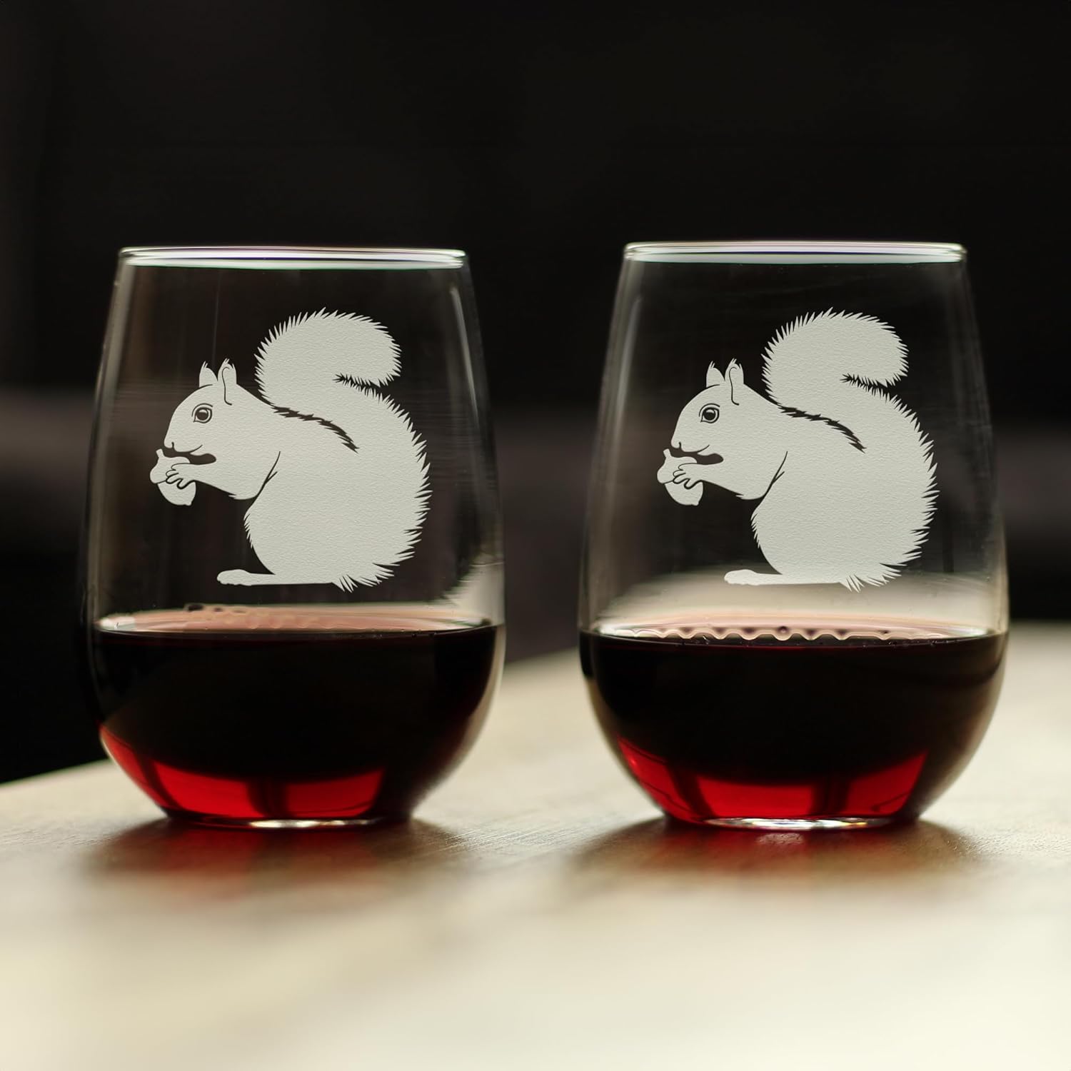 Bevvee Squirrel Stemless Wine Glass - Squirrel Gifts and Decor with Squirrels - Set of 2 - Large 17 Oz Glasses