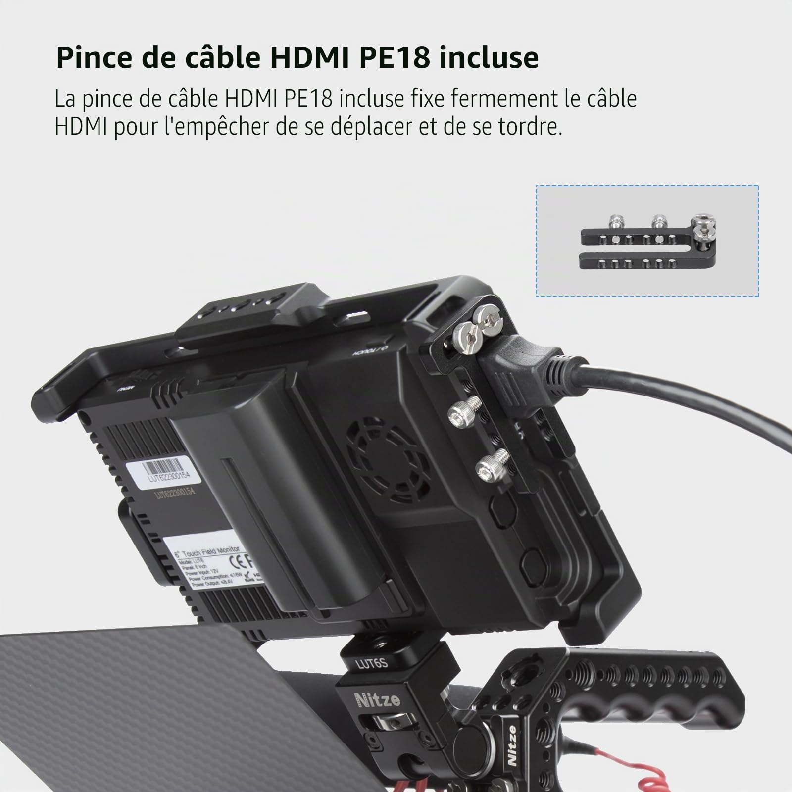 Nitze Cage pour Moniteur Feelworld LUT6 / LUT6S / LUT6E avec Pare-Soleil intégré NATO Rail - JTP2-LUT6S