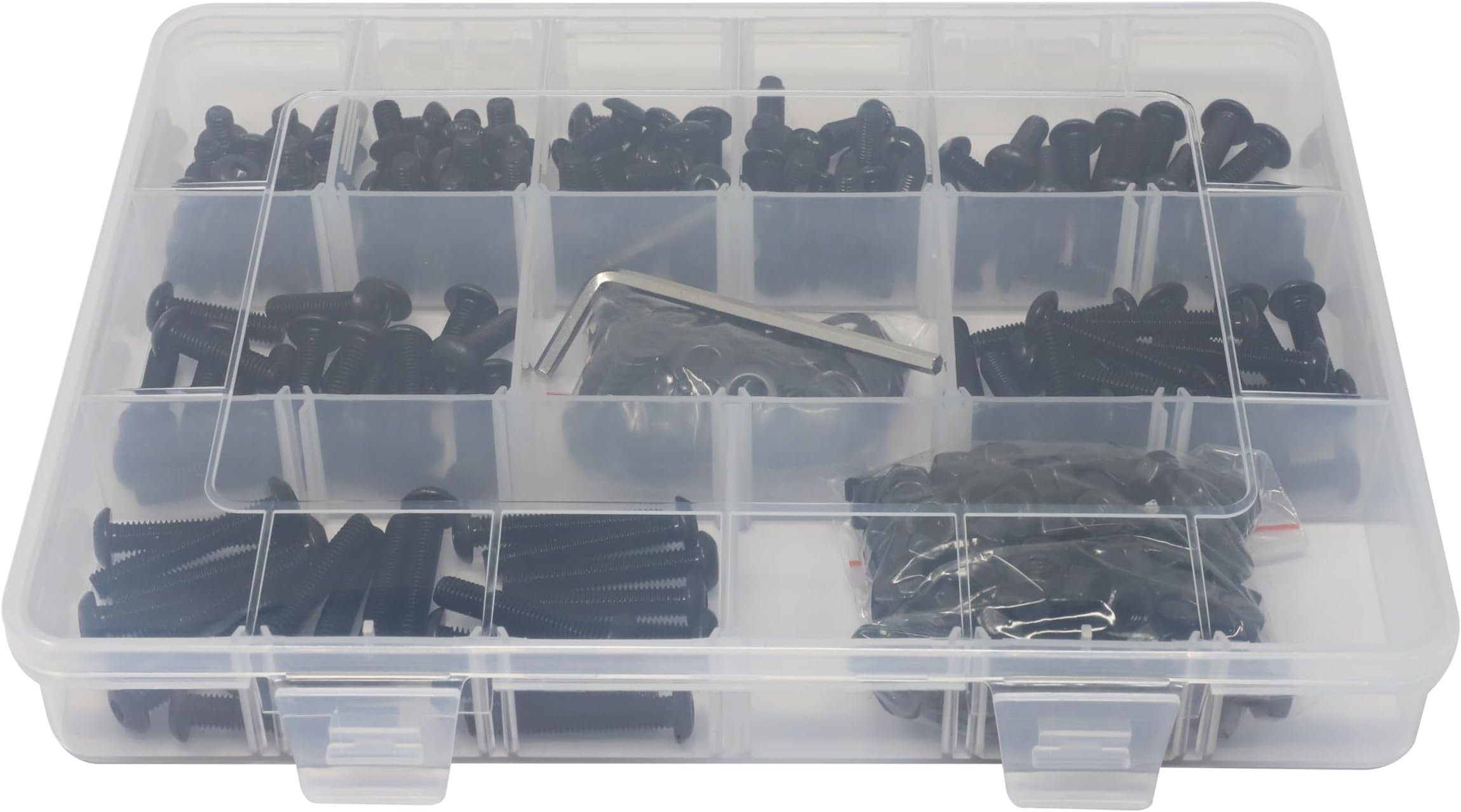 450 Pcs M5 x 6/8/10/12/14/16/20/25/30 Alloy Steel 10.9 Grade Hex Socket Button Head Cap Screws Bolts Nuts Assortment Kit, Black Oxide Finish