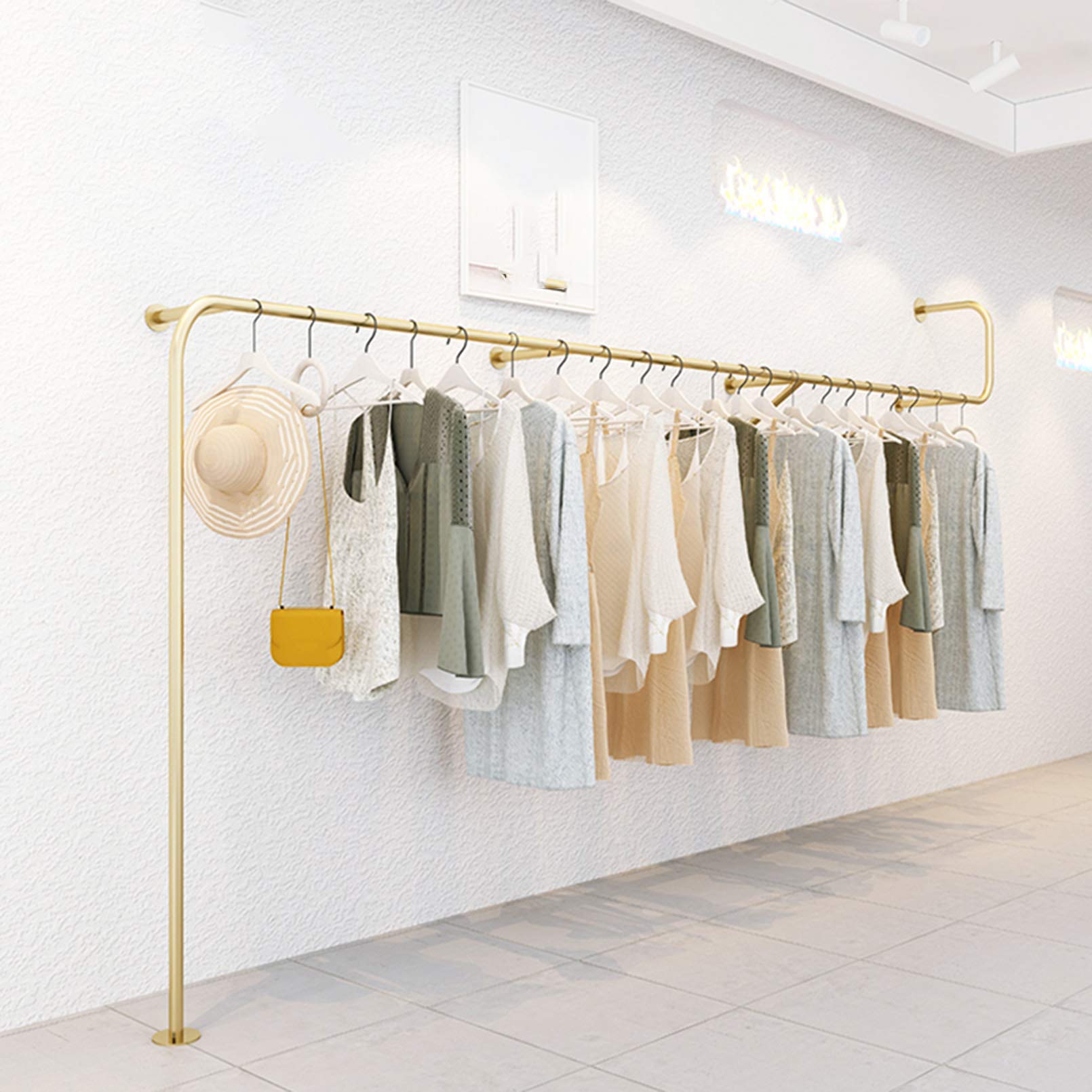 Scaffali espositivi da Parete per Negozi di Abbigliamento in Ferro e Metallo, Argento, per Abbigliamento Commerciale al Dettaglio, per Uomo, Donna e Bambino, Appendiabiti da soffitto/B/300 c
