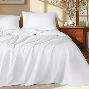 Shilucheng 100% Egyptian Cotton Sheets Set - 1000 Thread Count,Luxury Cotton Bed Sheets,Breathable & Cooling Bedding and Pillow Cases, 16 Inch Deep Pocket - 4 Piece (White, Full)