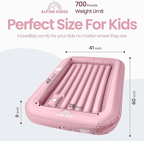 Miniatura 10 de Alpine Ridge Cama inflable de viaje para niños pequeños con bomba de pie  Cama de aire portátil para niños pequeños  Colchón de aire para niños I de