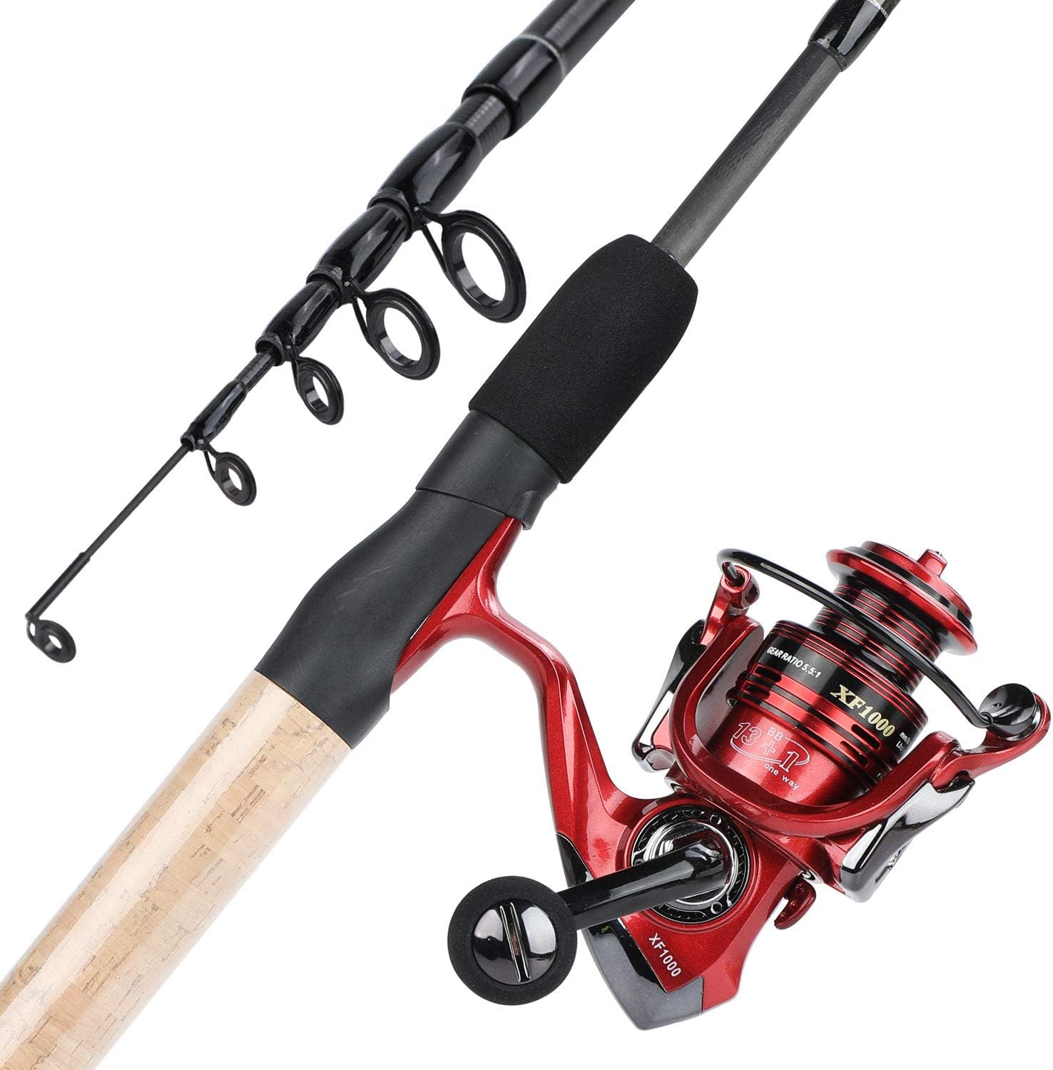 YONGZHI Fishing Rod and Reel Combos,2-Piece Carbon Fiber Protable Fishing Poles with Spinning Reels for Bass,Trout