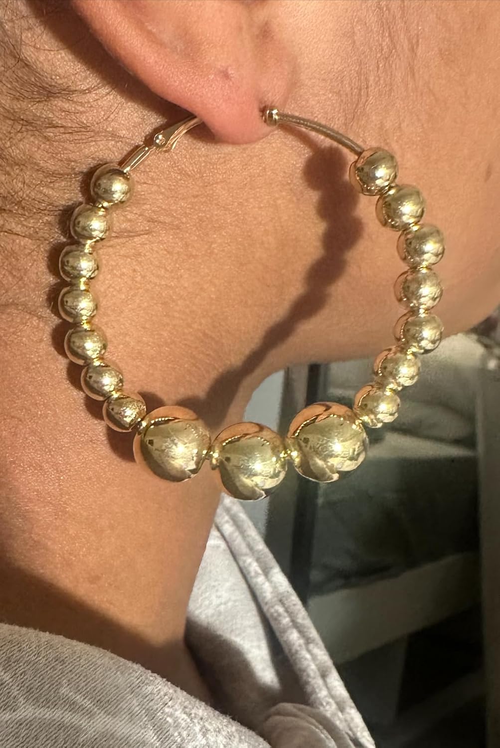 Large Beaded Hoop Earrings for Women 18k Gold Plated Elegant Statement Jewelry Lightweight Ball Hoops for Women Trendy fashion Accessories for Parties Gifts Fashion Accessory (Gold)