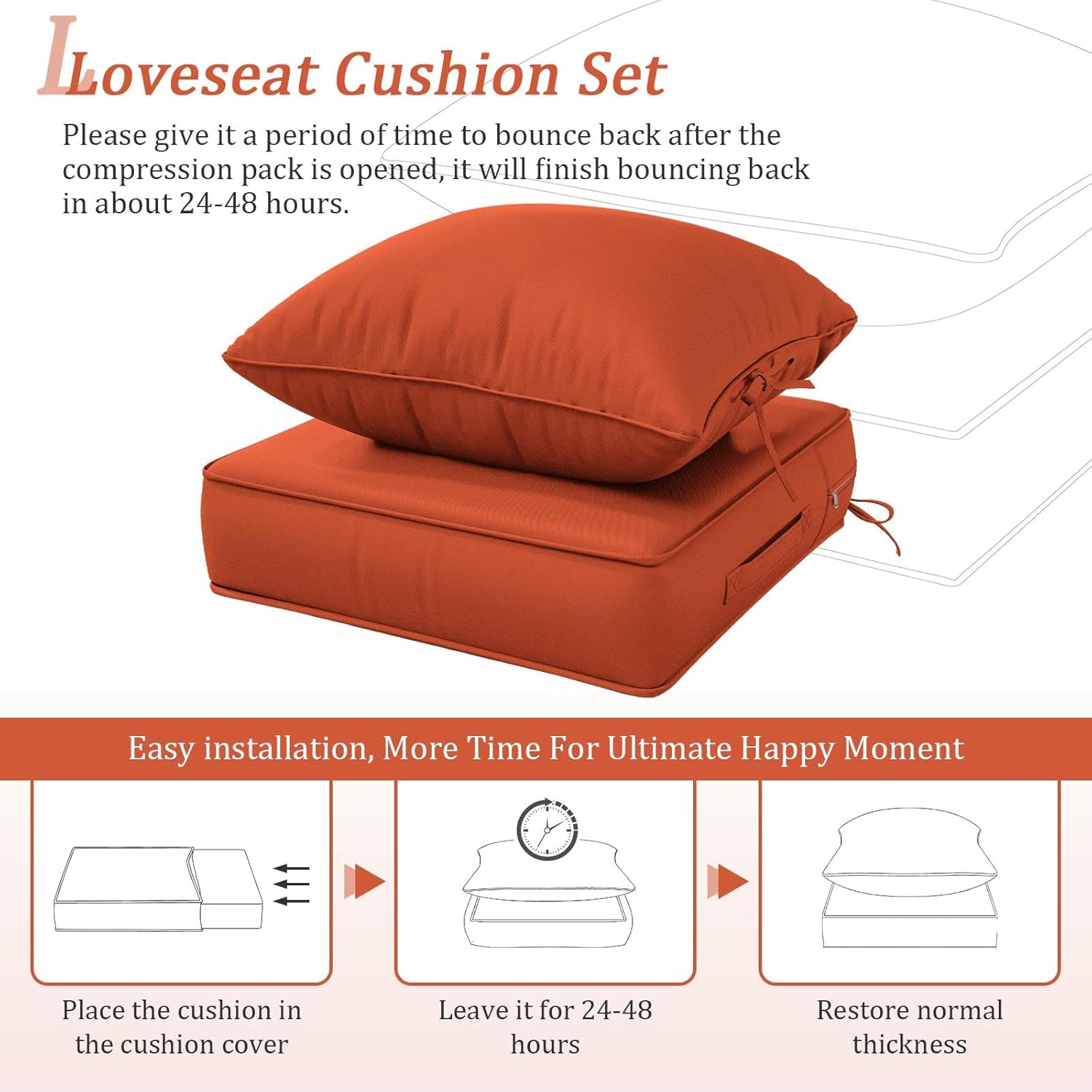 Outdoor Patio Chair Cushions Set 24 L X 24 W X 5 H Waterproof & Fade Resistant Deep Seat and Back Cushions with Removable Covers Outdoor Seat Cushion Set for Chairs and Sofas