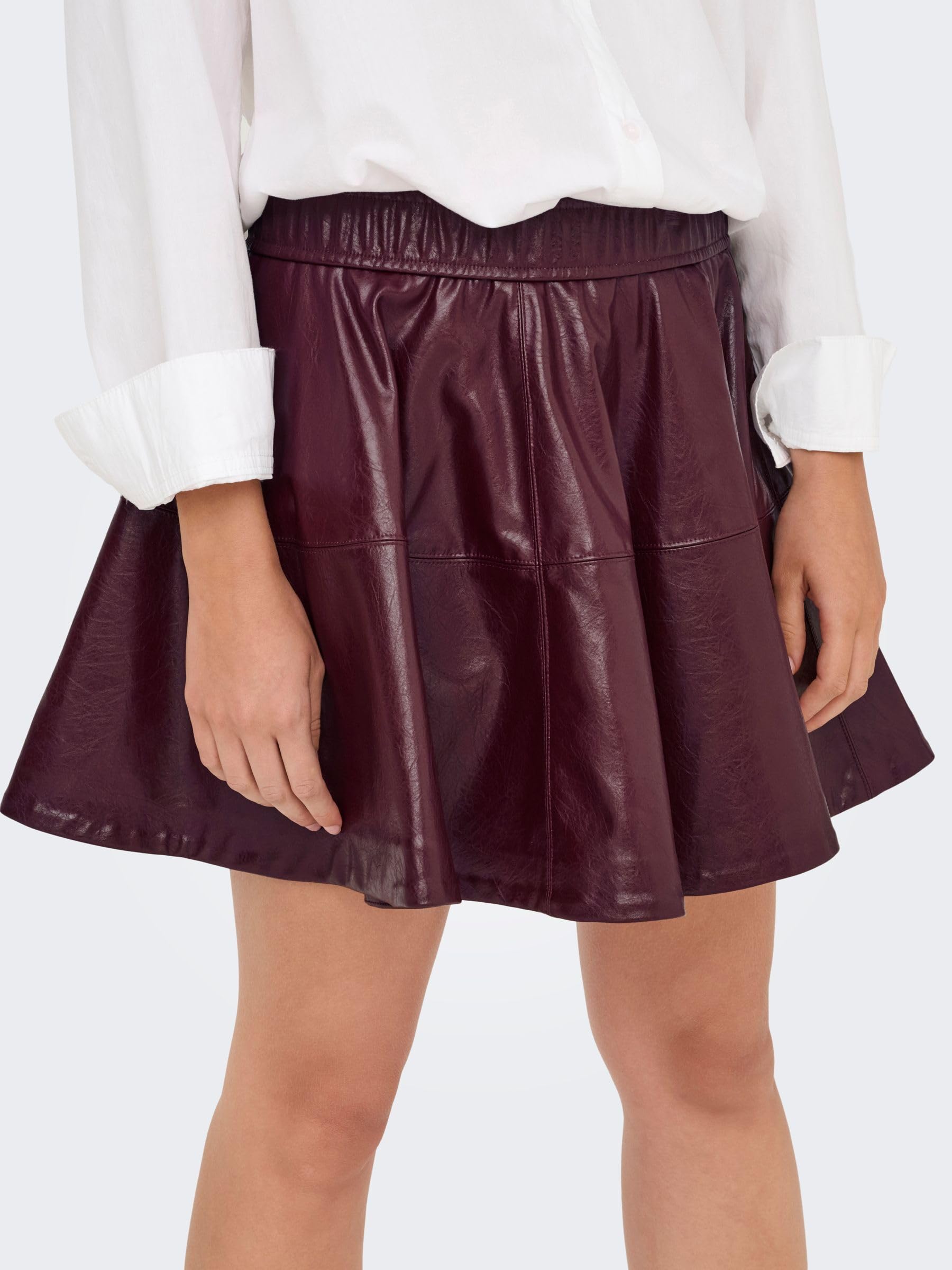 ONLY Onljacky Hw PNT Jupe Patineuse en Faux Cuir, Mauve Wine, S