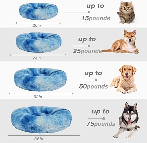Miniatura 5 de Patas Lague Cama calmante para perros medianos, mullida y acogedora cama para gatos, de piel sintética, antiansiedad, de felpa en forma de dona,