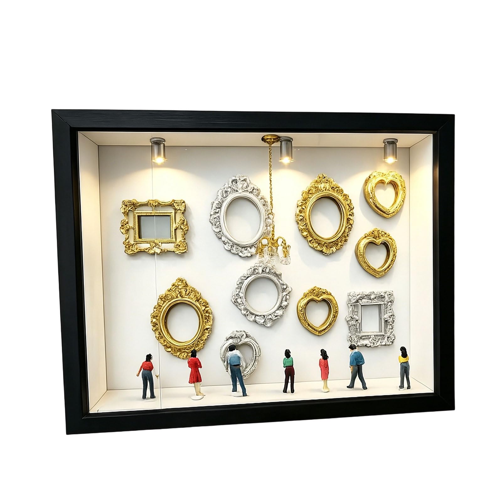 our fave Creative Wooden Shadows Box Set with 10 Interchangeable Miniature Frames 8 Resin Figurines and Crystal Chandeliers Craft Miniature Museums Shade Box