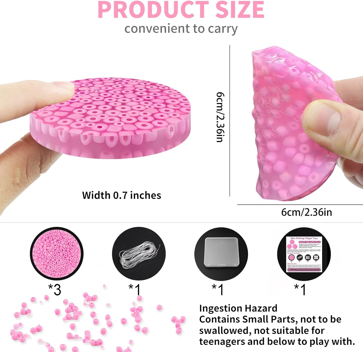 3Pcs Skin Picking Fidget Toys, Picking Fidget Toy, Portable Fidget Toy Adult, Valentines, Christmas, Halloween, Party Favors, Prizes for Adult with Pink, Classroom Must Haves(6CM/2.93IN)