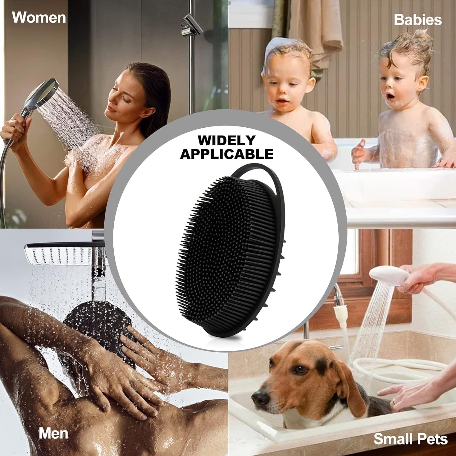Ultra Soft 2-in-1 Body & Shampoo Brush, Exfoliating Silicone Bath Scrubber, Premium Silicone Loofah, Scalp Massager (Black, with Handle) Ultra Soft 2-in-1 Body & Shampoo Brush, Exfoliating Silicone Bath Scrubber, Premium Silicone Loofah, Scalp Massager (Black, with Handle)