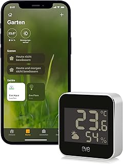 Eve Weather (Apple Home) – Smarte Wetterstation, digitales Thermometer & Hygrometer mit Wettertrend-Anzeige, Luftfeuchtigkeit und Luftdruck, IPX4-Wasserbeständigkeit, Display, kabellos, Thread