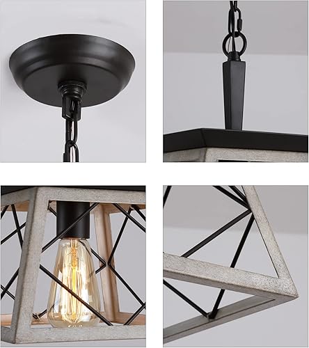 Miniatura 8 de Q&S Lámpara colgante de granja, lámpara colgante vintage, iluminación colgante industrial, hierro forjado, roble y ORB, 1 luz E26