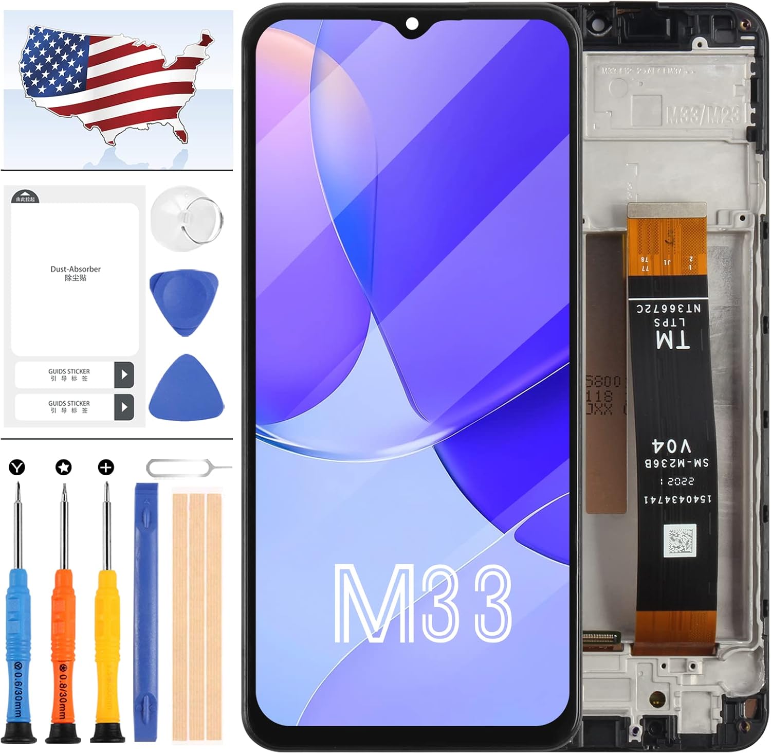 Screen Replacement for Samsung Galaxy M33 LCD Screen Original for Samsung M33 Display Touch Digitizer SM-M336B SM-M336B/DS SM-M336BU SM-M336BU/DS LCD Full Assembly Repair Parts Kit (Black no Frame)