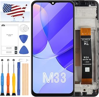 استبدال الشاشة لسامسونج غالاكسي M33 شاشة LCD الأصلي لسامسونج M33 عرض اللمس محول الأرقام SM-M336B SM-M336B/DS SM-M336BU SM-M336BU/DS LCD كامل الجمعية إصلاح أجزاء كيت الأسود مع الإطار