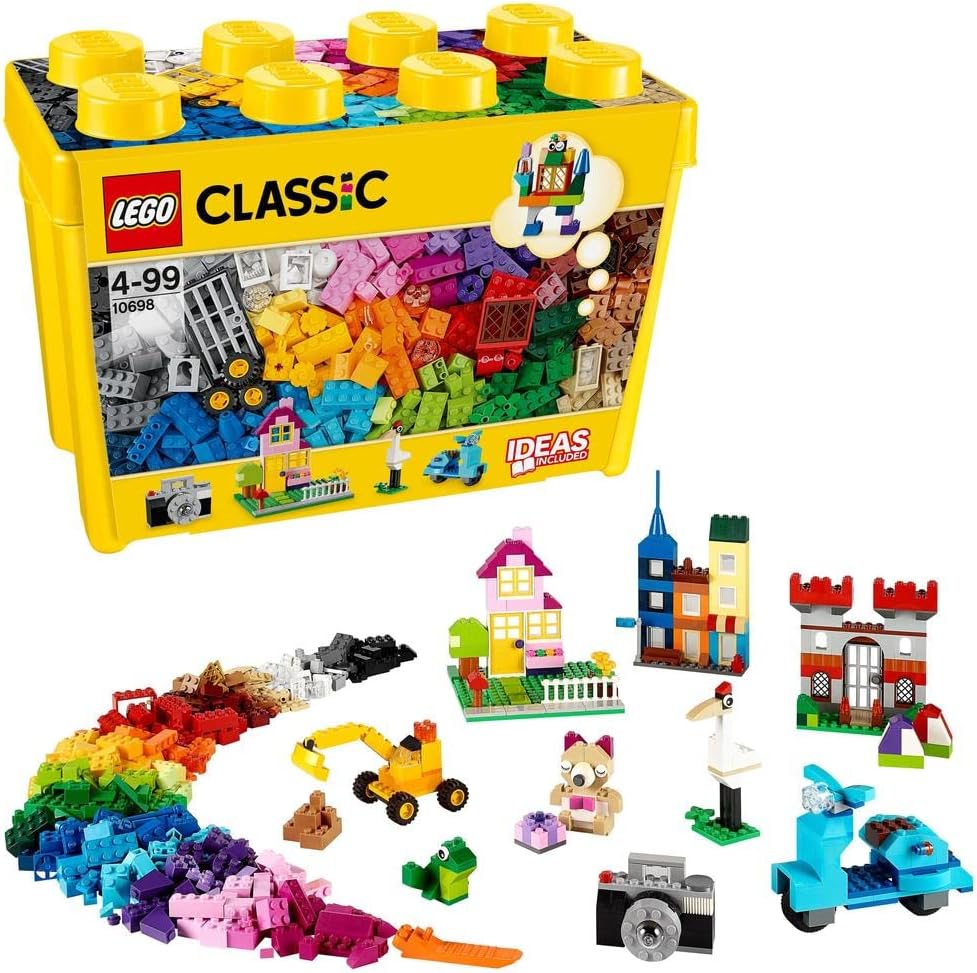 Classic Large Creative Brick Box Set, Building Toys for 4 Plus Year Old Kids, Creative Construction Kit with Windows, Doors, Wheels and a Green Baseplate, Ramadan Gift for Kids - 10698