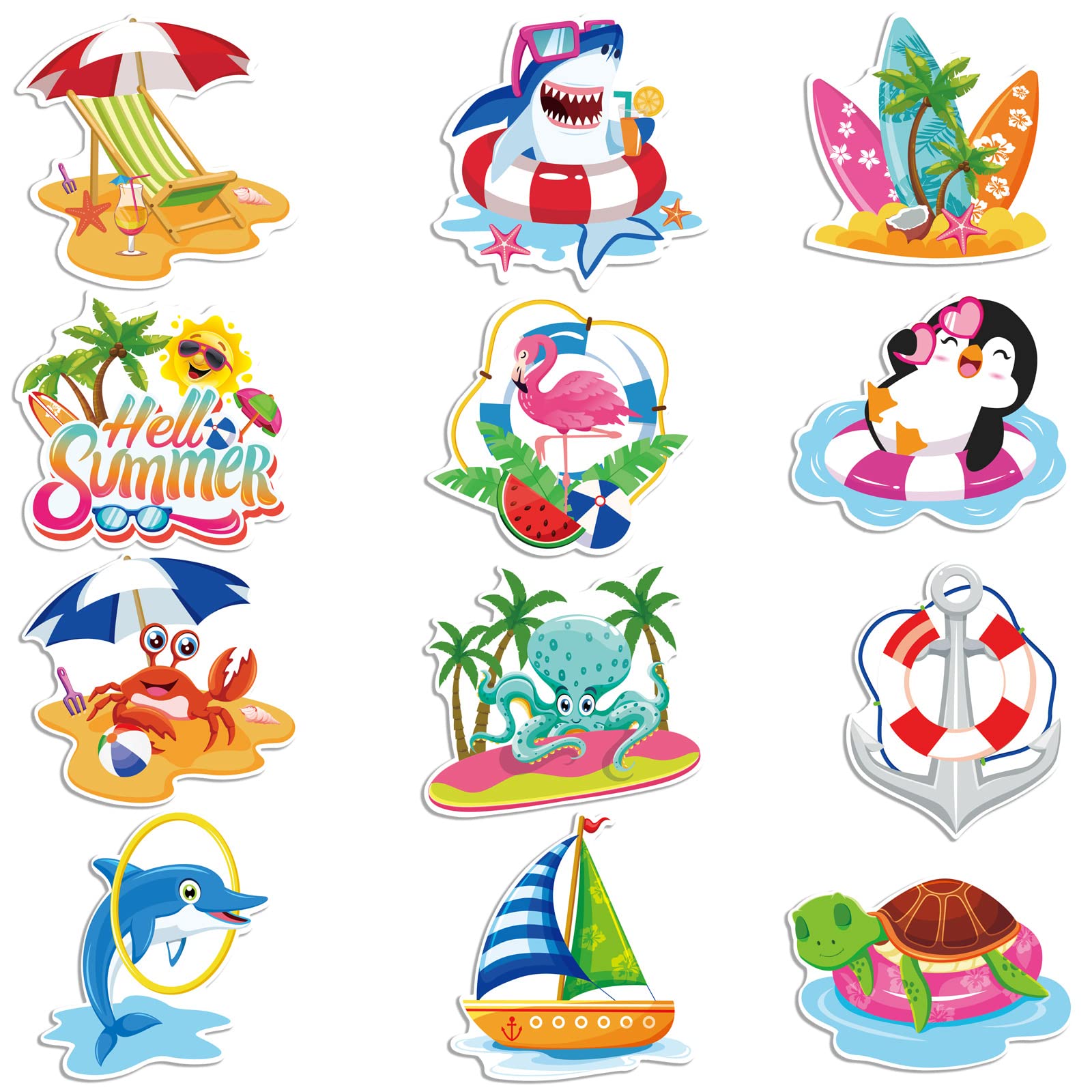 OOTSR12PCS Fridge Magnets, Summer Magnetic Decals for Car Locker Door Refrigerator Whiteboard, Cute Decorative Magnets for Home Decors