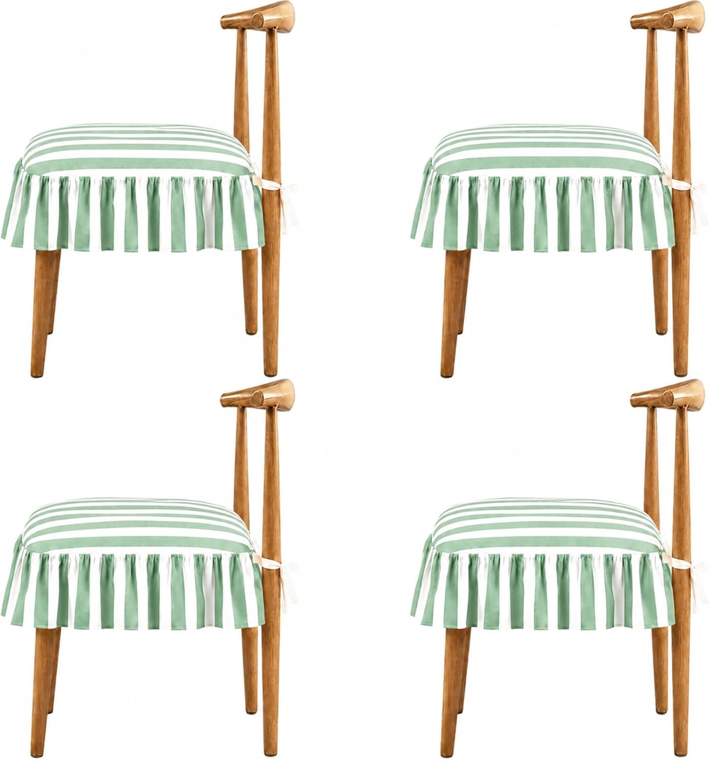 4 Pcs 17.5"x17.5" Ruffle Chair Cushion Covers No Padding,Farmhouse French Style Seat Covers with Tie Backs for Home Dining Kitchen Chairs Cushion,Farmhouse Decor (Floral Style)