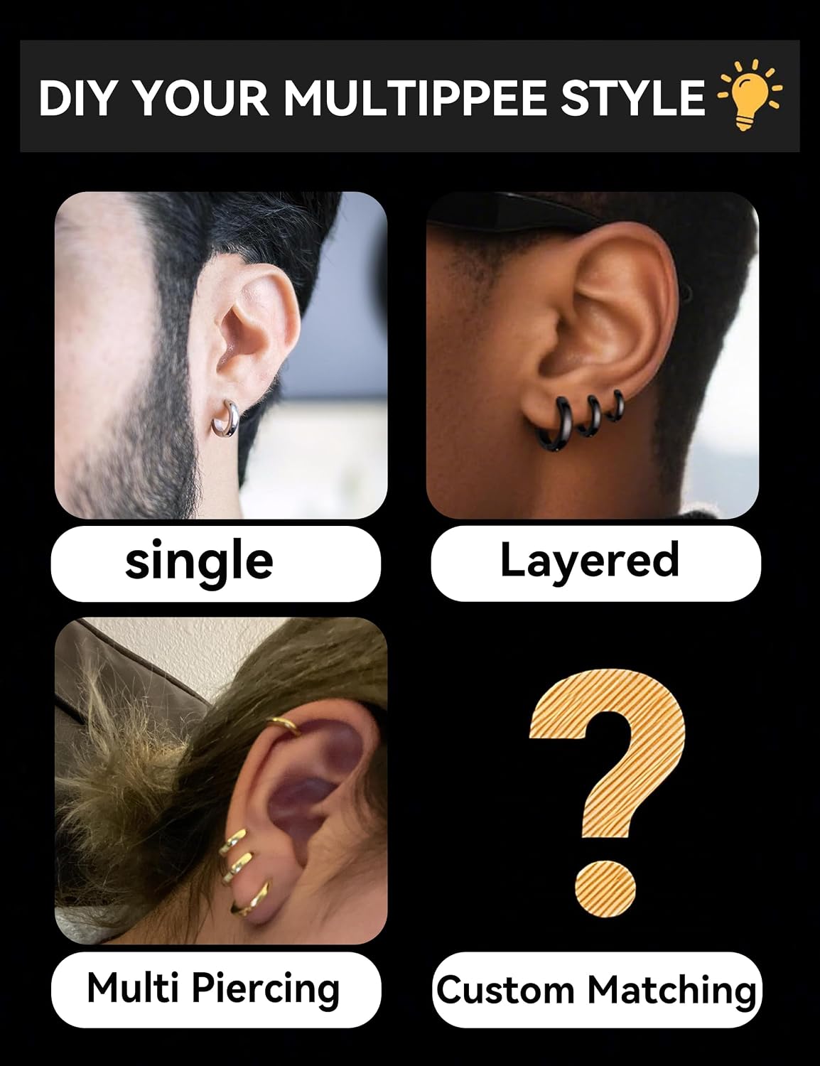 SMORI Mens Womens Hoop Earrings Gold/Silver Plated/Black Small Hoop Earring Set for Women Men Stainless Steel Huggie Earrings Hypoallergenic Lightweight Sleeper Earring Cartilage Ear Piercing