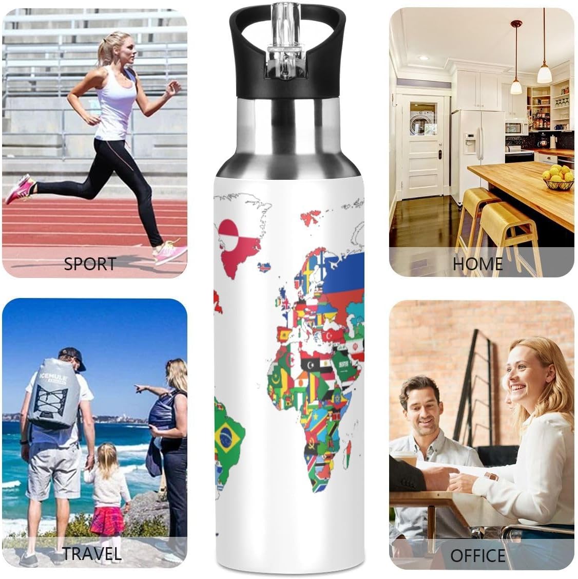 Water Bottle Handle Straw Lid Cheeteh Leopard Print Vacuum Insulated Stainless Steel Water Bottle Leak Proof Sports Coffee Maker Cup