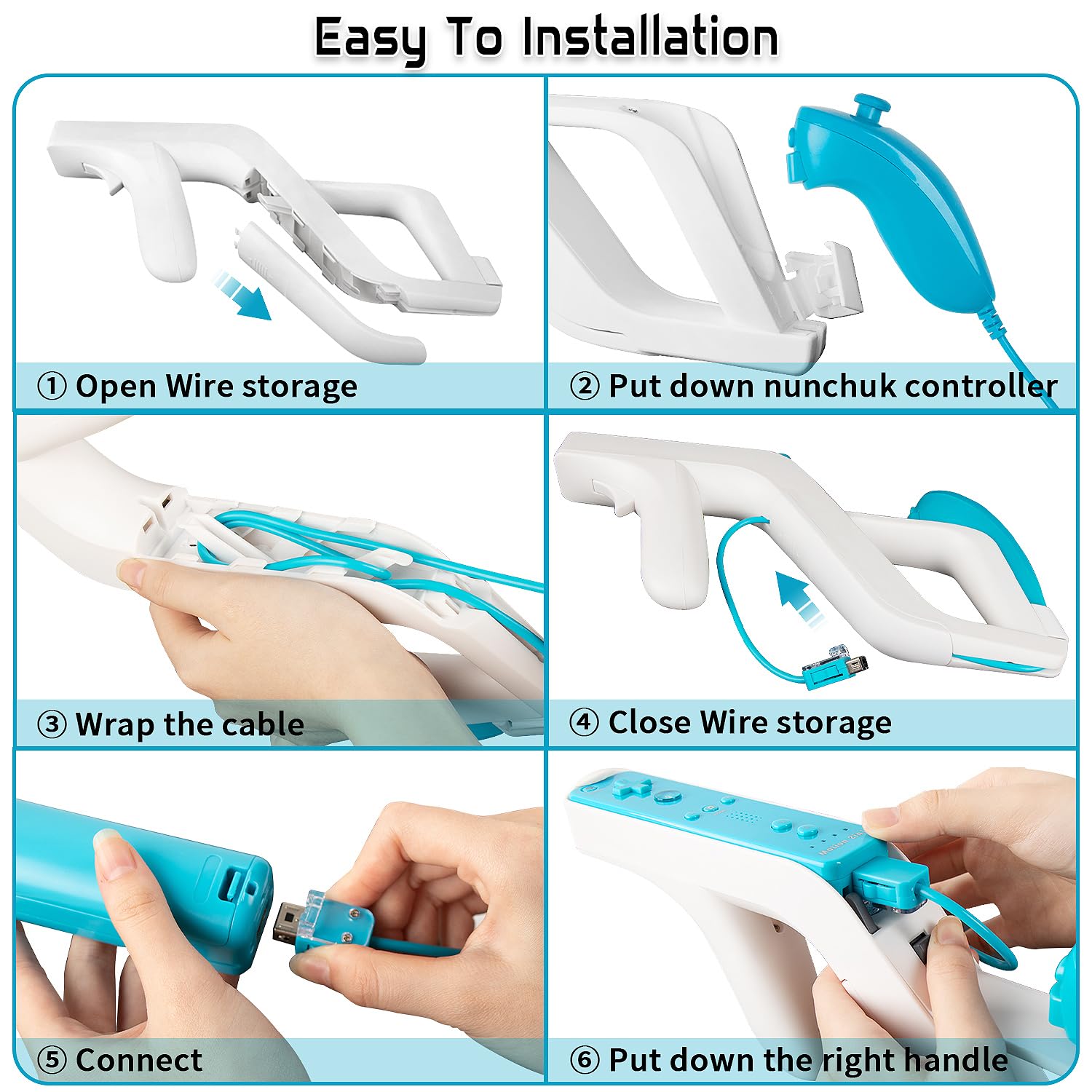 Machine-Ya Wii Zapper Gun et volant compatibles avec Nintendo Wii et Wii U Remote Game (lot de 2, blanc)