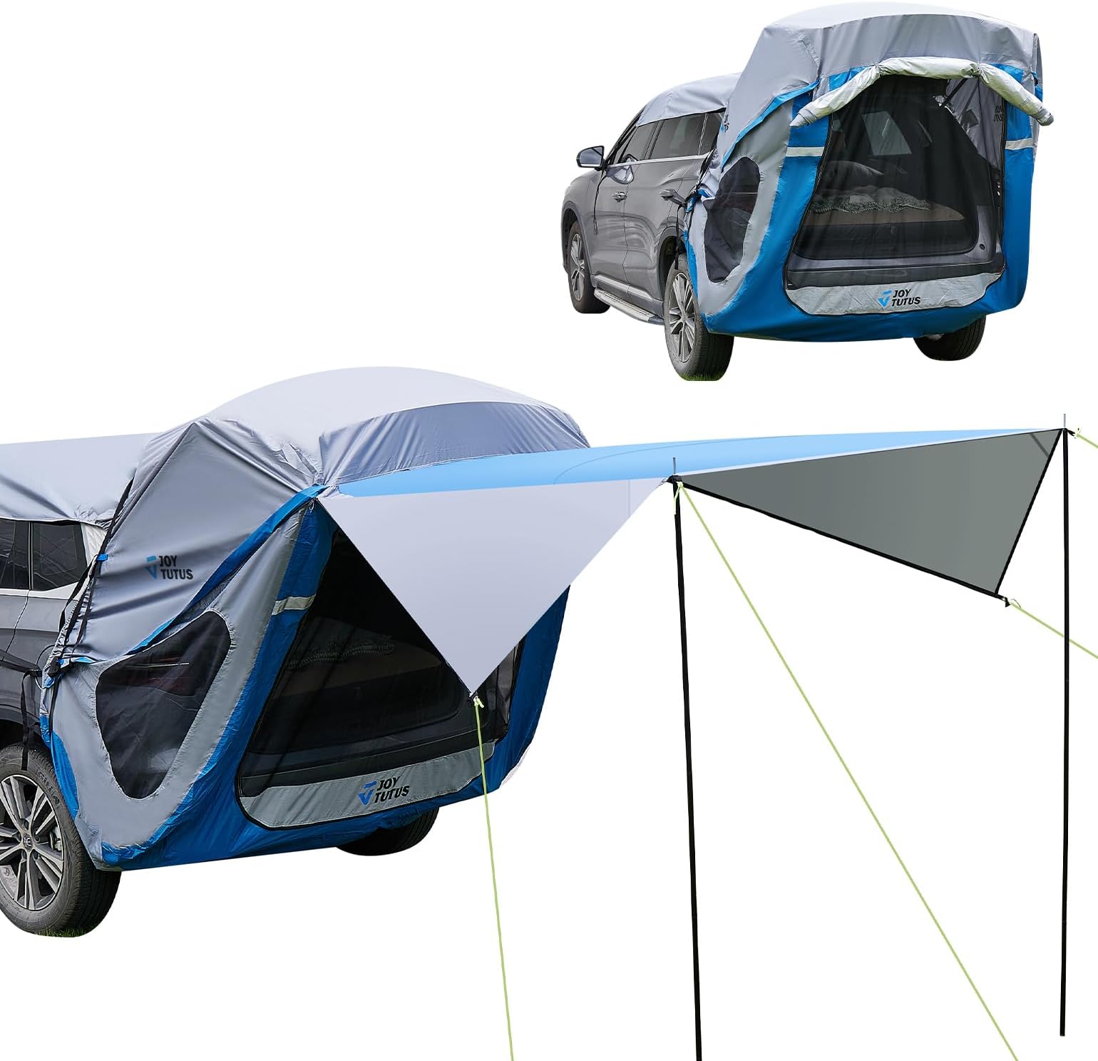 SUV Tailgate Tent with Three Sides Awning Shade, Car Roof Canopy and Poles, Water Resistant Camping Tent, Outdoor Travel Preferred, Universal Fit Most SUV, Blue