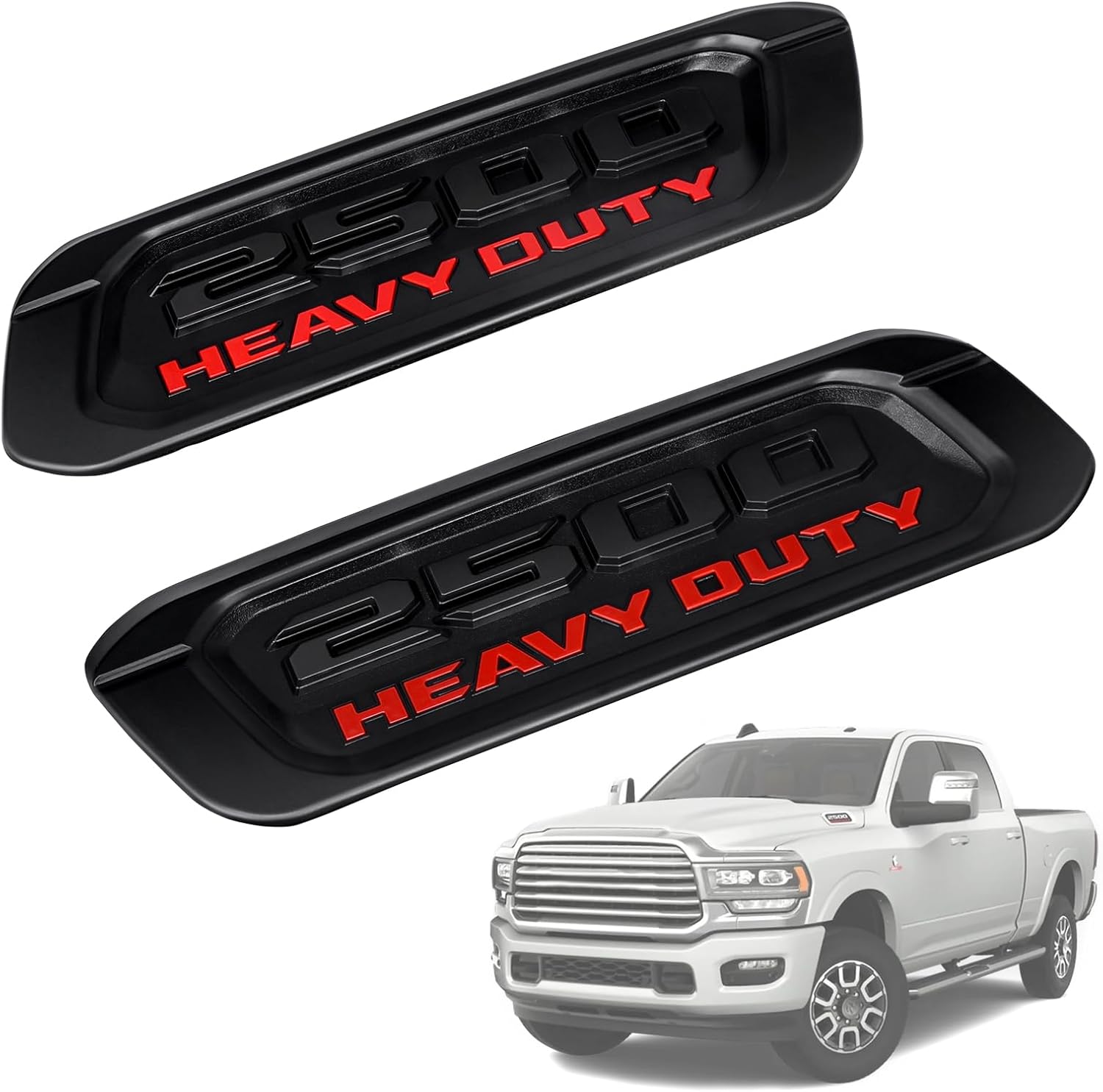 Hood Emblem and Badge Replacement (1 Pair) Compatible with 2019-2024 Dodge Ram 2500 Heavy Duty Left & Right Side Nameplate Bezel | Part Numbers 68362211AB, 68362212AB Black